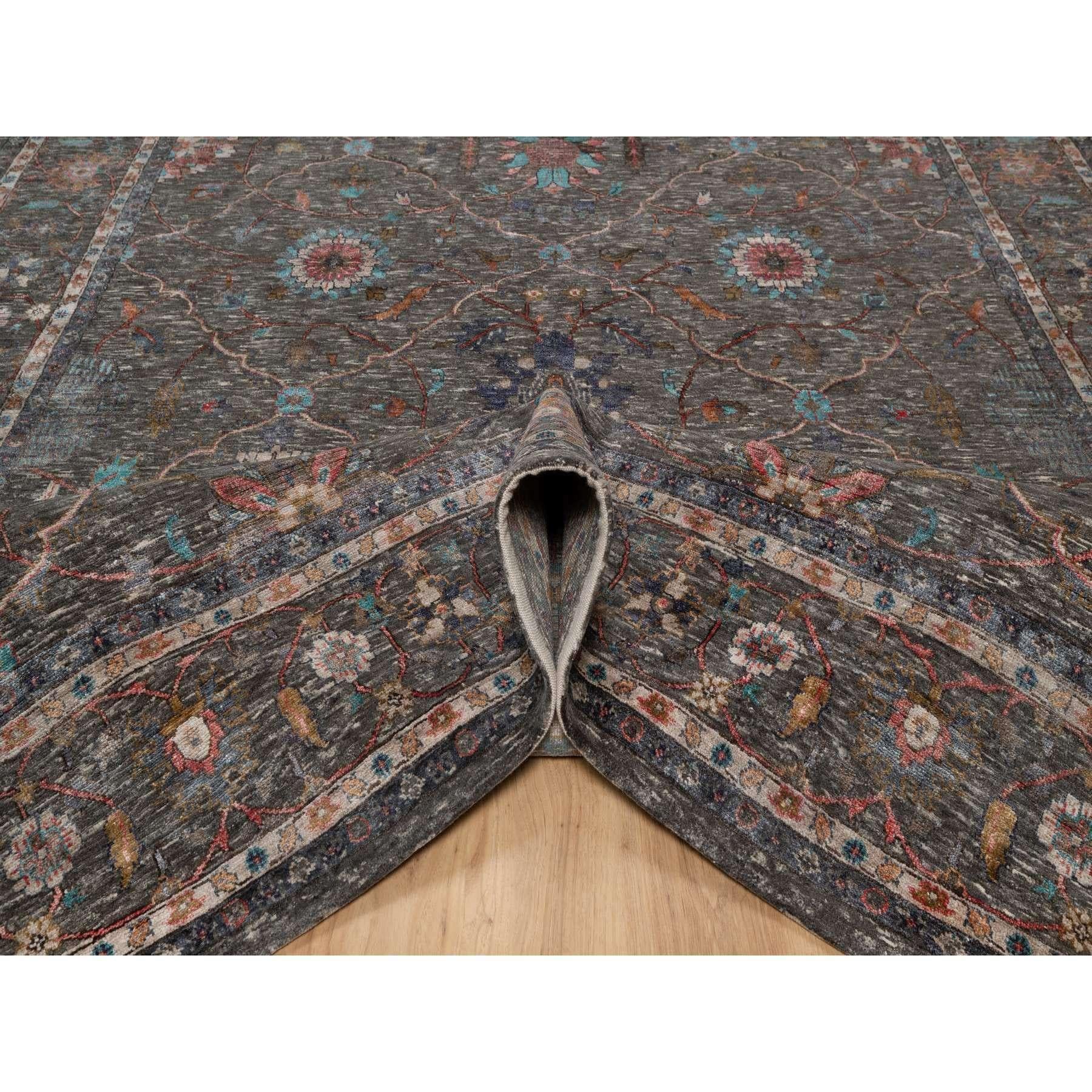 Kaffee Brown Hand geknotet Persisch Scrolls Blatt Design Wolle & Seide Teppich 7'9 