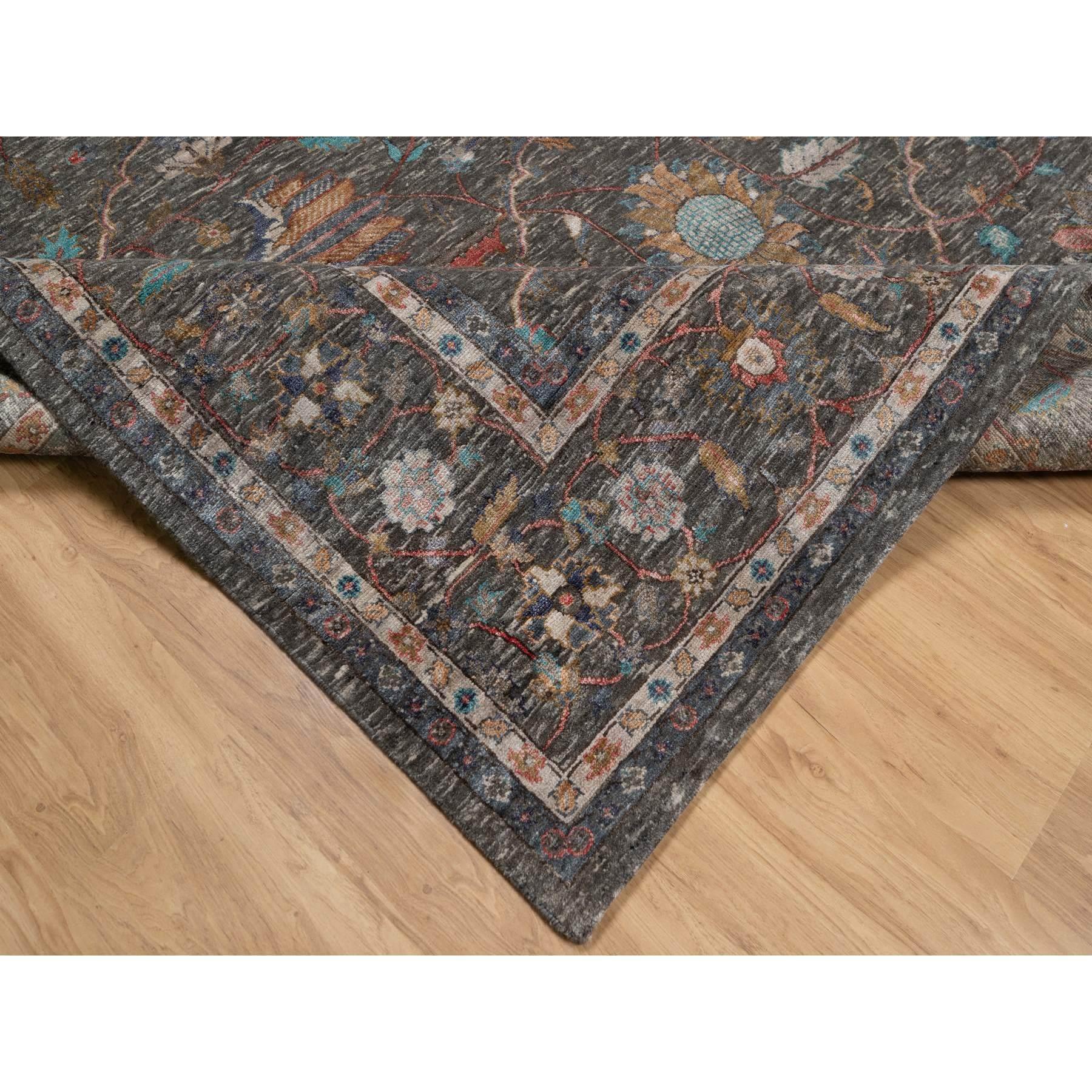 Kaffee Brown Hand geknotet Persisch Scrolls Blatt Design Wolle & Seide Teppich 7'9 