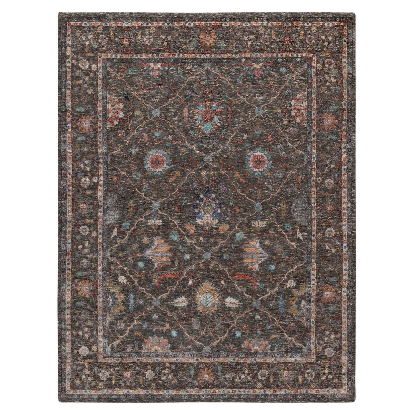 Kaffee Brown Hand geknotet Persisch Scrolls Blatt Design Wolle & Seide Teppich 7'9 "x10'2"