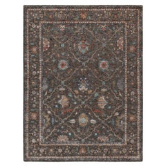 Tapis persan noué à la main marron, motif de feuilles de laine et de soie 7'9"x10'2"