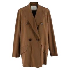 Coffee brushed silk crepe double breasted blazer