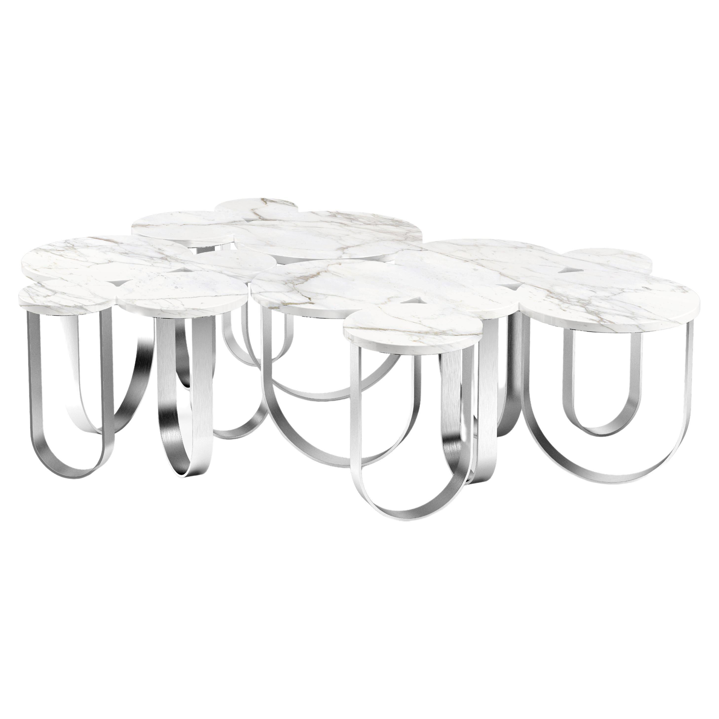 Coffee Center Nesting Cocktail Table White Marble Brushed Steel Collectible