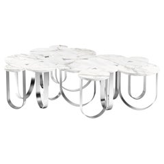 Coffee Center Nesting Cocktail Table White Marble Brushed Steel Collectible