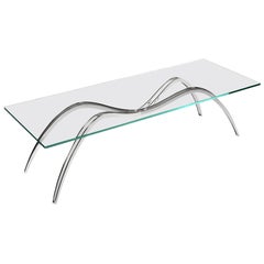 Coffee Center Table Cocktail Mirror Steel Glass Top Spider Collectible Design