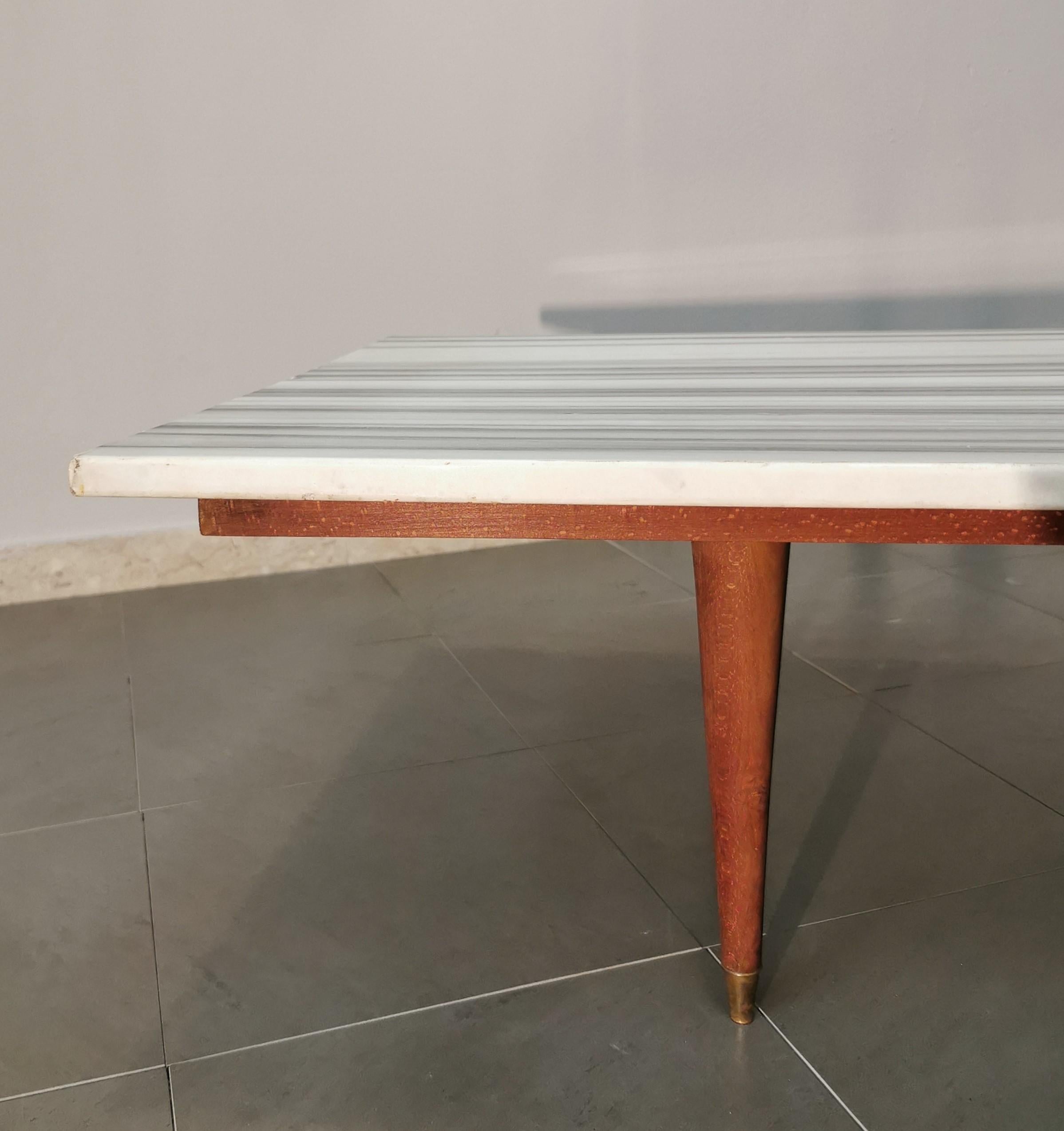 20th Century Coffee Cocktail Sofa Table Marble Wood Large Rectangular Midcentury Italy 1950s
