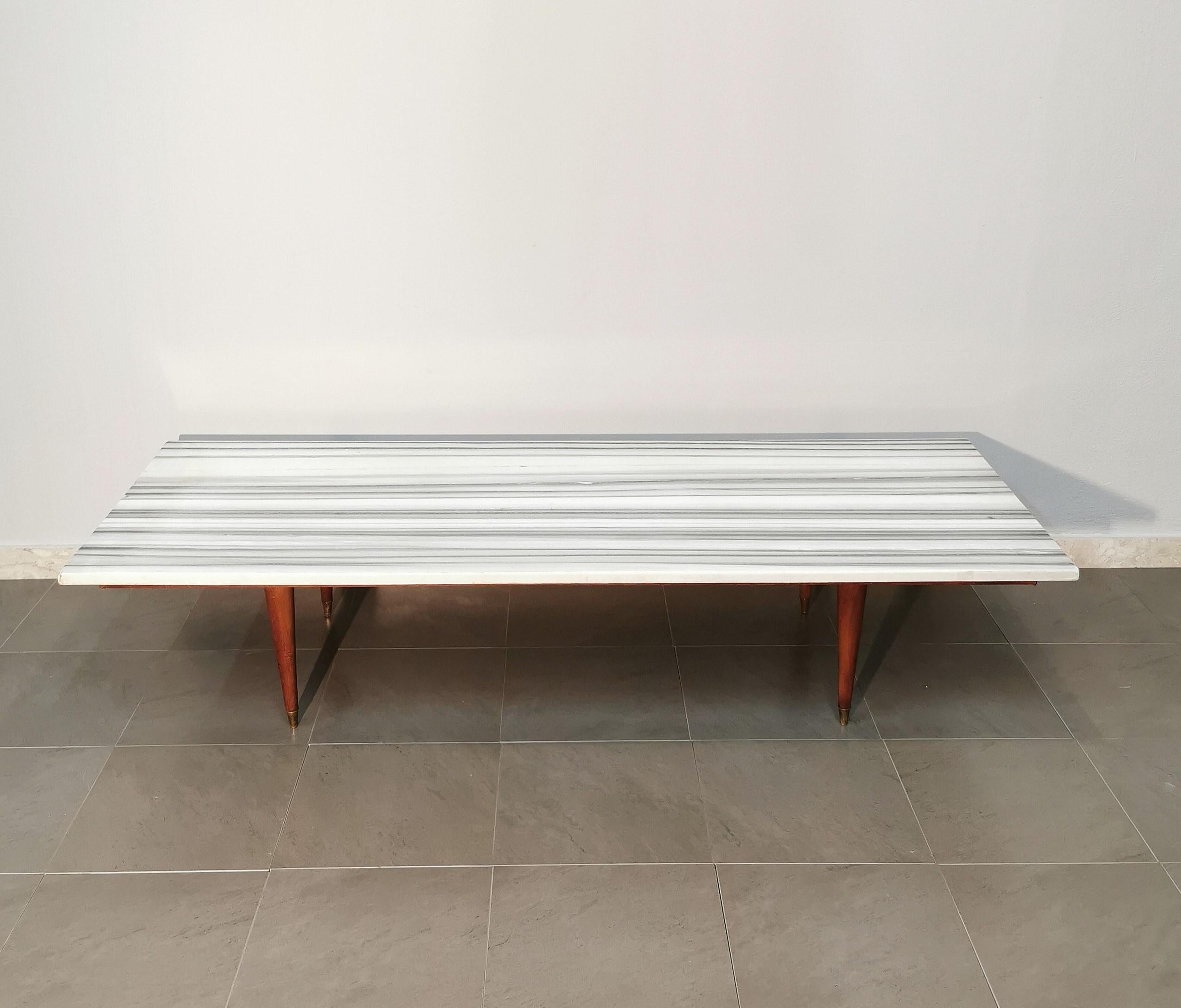Coffee Cocktail Sofa Table Marble Wood Large Rectangular Midcentury Italy 1950s 2