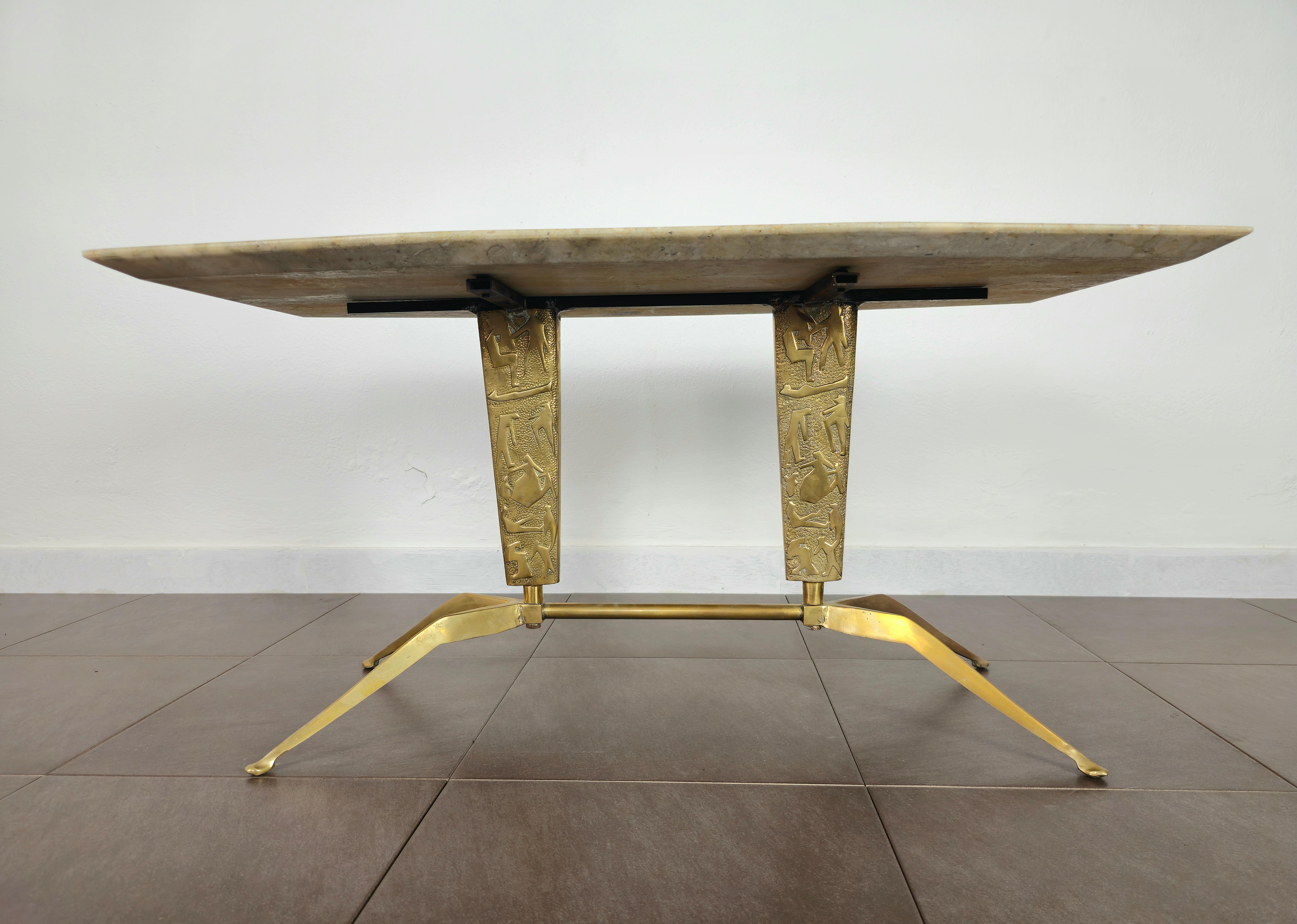 Coffee Cocktail Table Brass Marble Midcentury Modern Italian Design 1950s For Sale 5