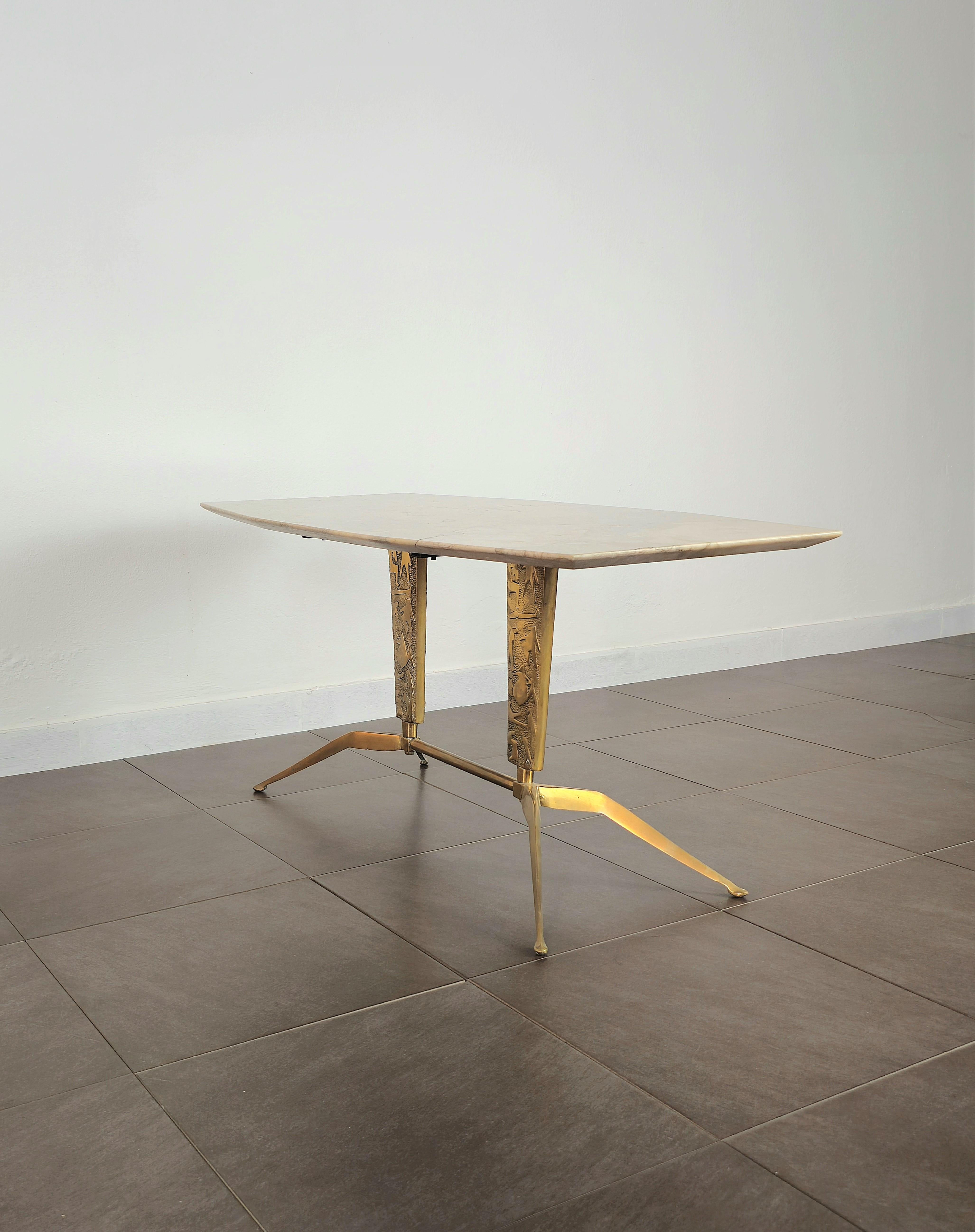 Coffee Cocktail Table Brass Marble Midcentury Modern Italian Design 1950s For Sale 6