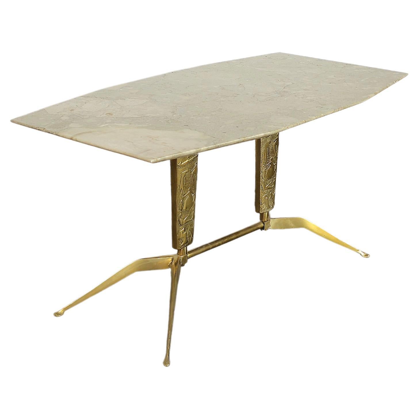 Coffee Cocktail Table Brass Marble Midcentury Modern Italian Design 1950s For Sale