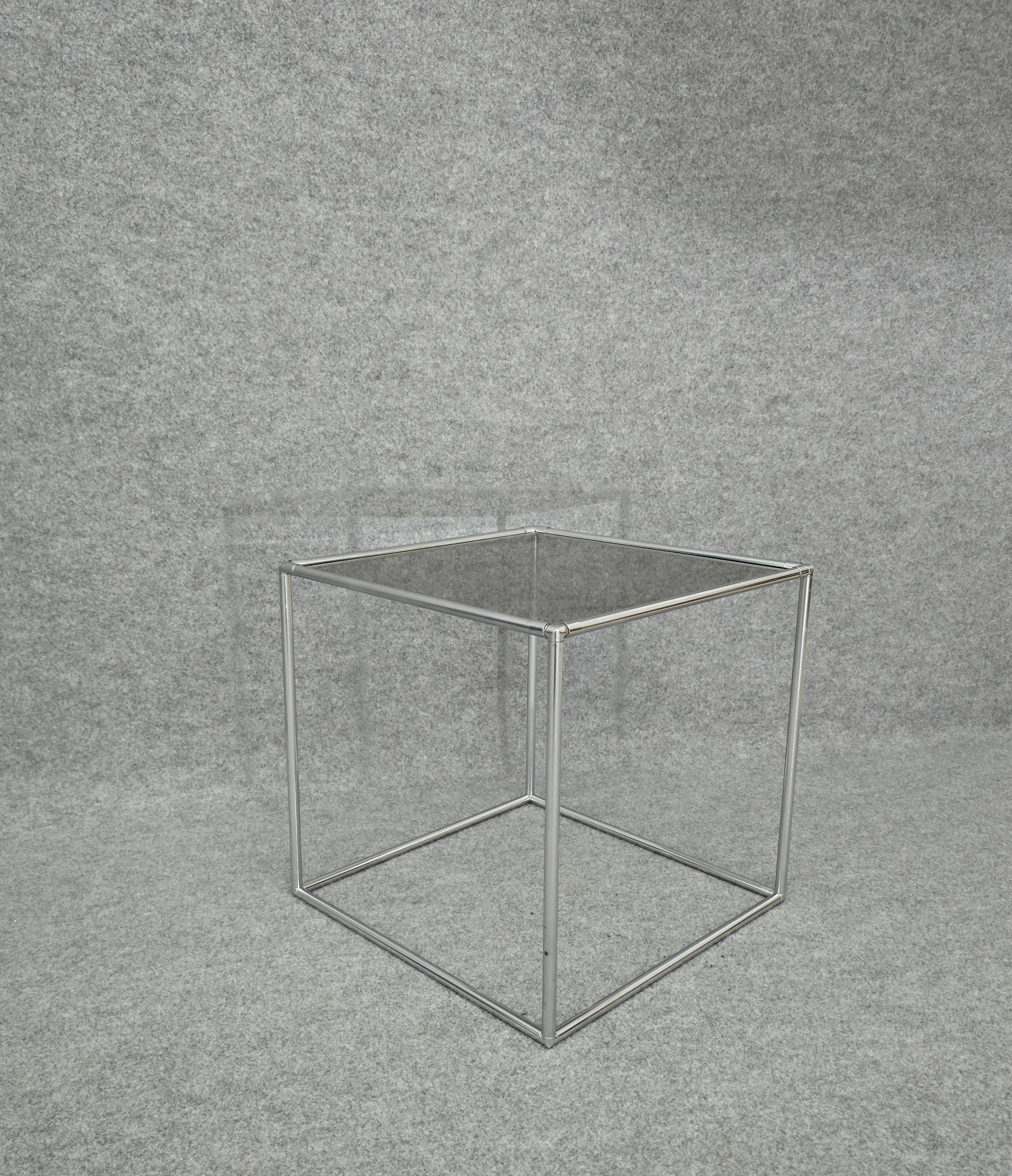 Mesa Cocktail de Café Metal Cromado Vidrio Ahumado Moderna de Mediano Siglo Italia Años 70 en venta 4