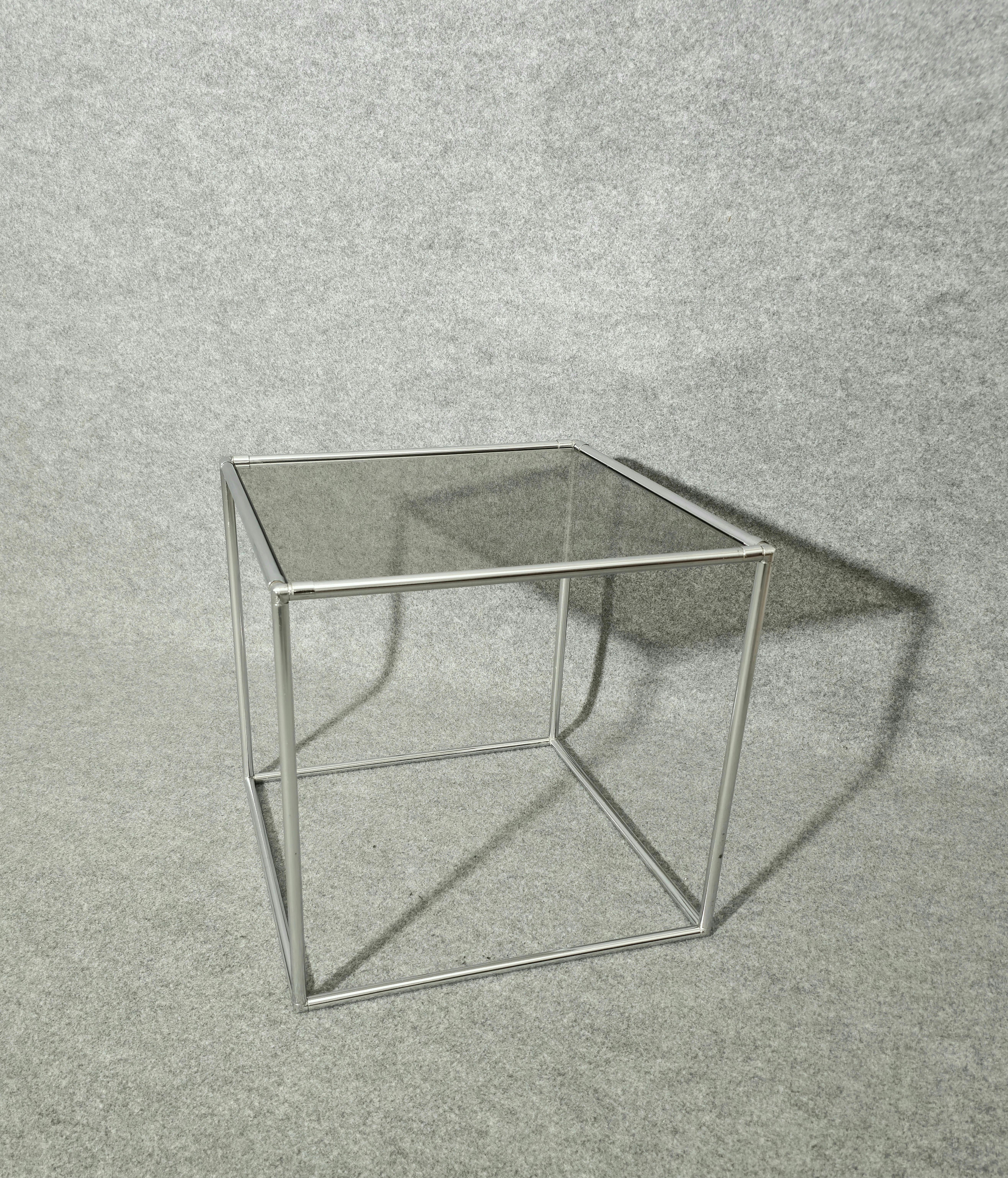 Mesa Cocktail de Café Metal Cromado Vidrio Ahumado Moderna de Mediano Siglo Italia Años 70 en venta 5