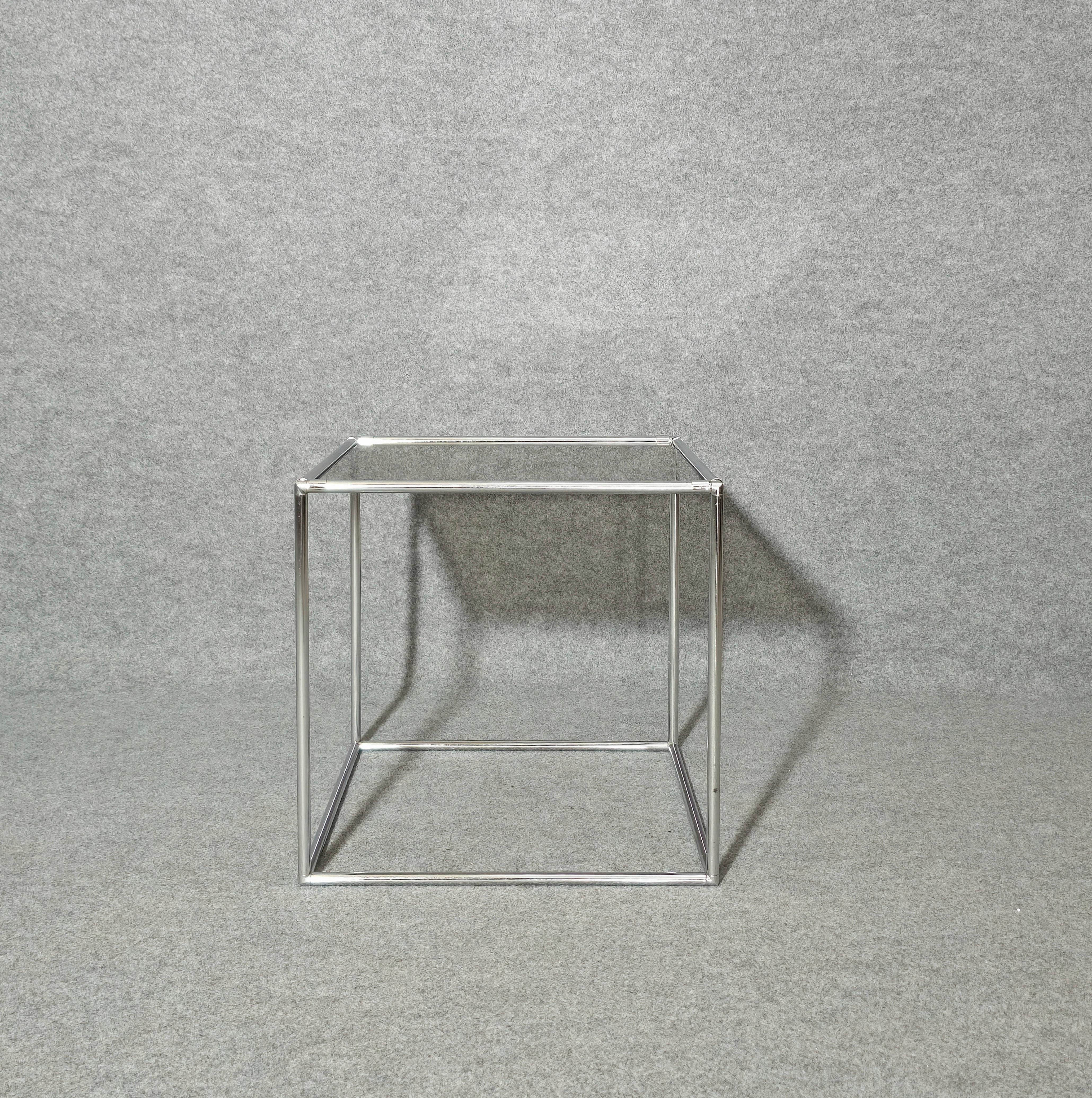 Mesa Cocktail de Café Metal Cromado Vidrio Ahumado Moderna de Mediano Siglo Italia Años 70 Italiano en venta