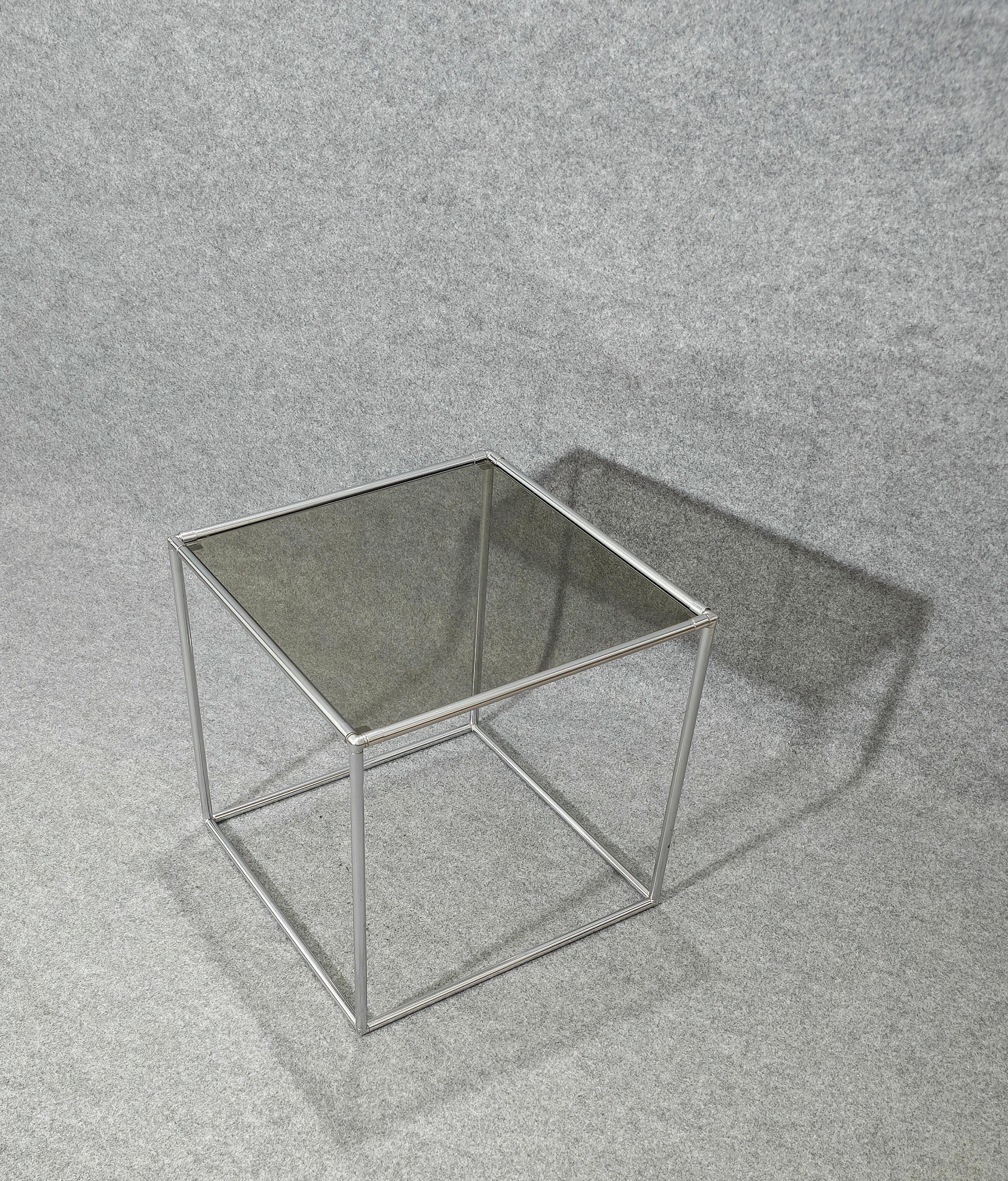Mesa Cocktail de Café Metal Cromado Vidrio Ahumado Moderna de Mediano Siglo Italia Años 70 en venta 2
