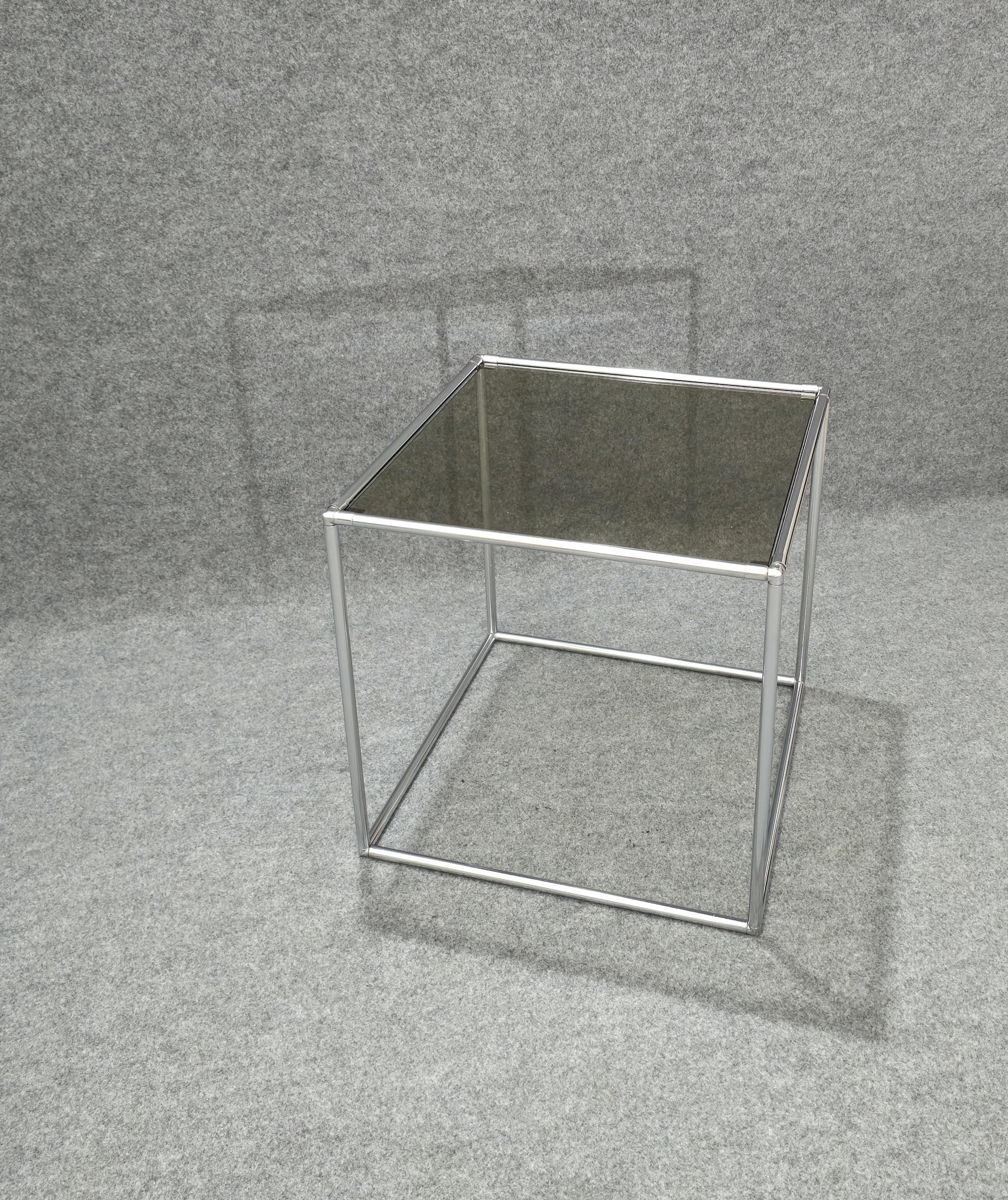 Mesa Cocktail de Café Metal Cromado Vidrio Ahumado Moderna de Mediano Siglo Italia Años 70 en venta 3