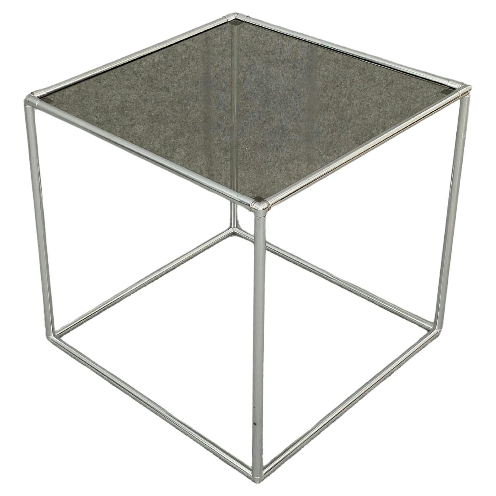 Couchtisch/Couchtisch aus verchromtem Metall und Rauchglas, Mid-Century Modern, Italien 1970er Jahre