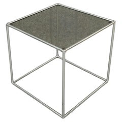 Coffee Cocktail Table Chromed Metal Smoked Glass Mid-Century Modern Italy 1970s
