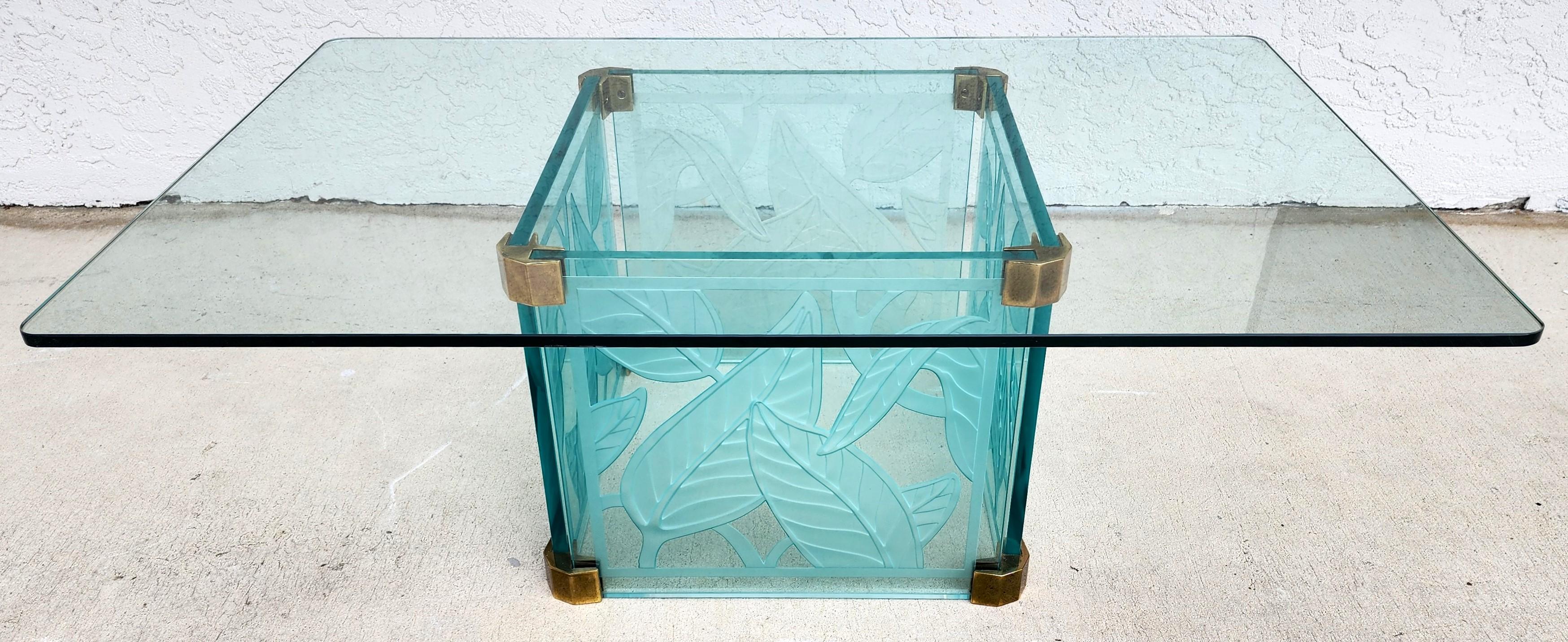 For FULL item description click on CONTINUE READING at the bottom of this page.

Offering One Of Our Recent Palm Beach Estate Fine Furniture Acquisitions Of A
Highly Etched Glass Dennis Abbe Style Coastal Palm Beach Coffee Cocktail Table
The base