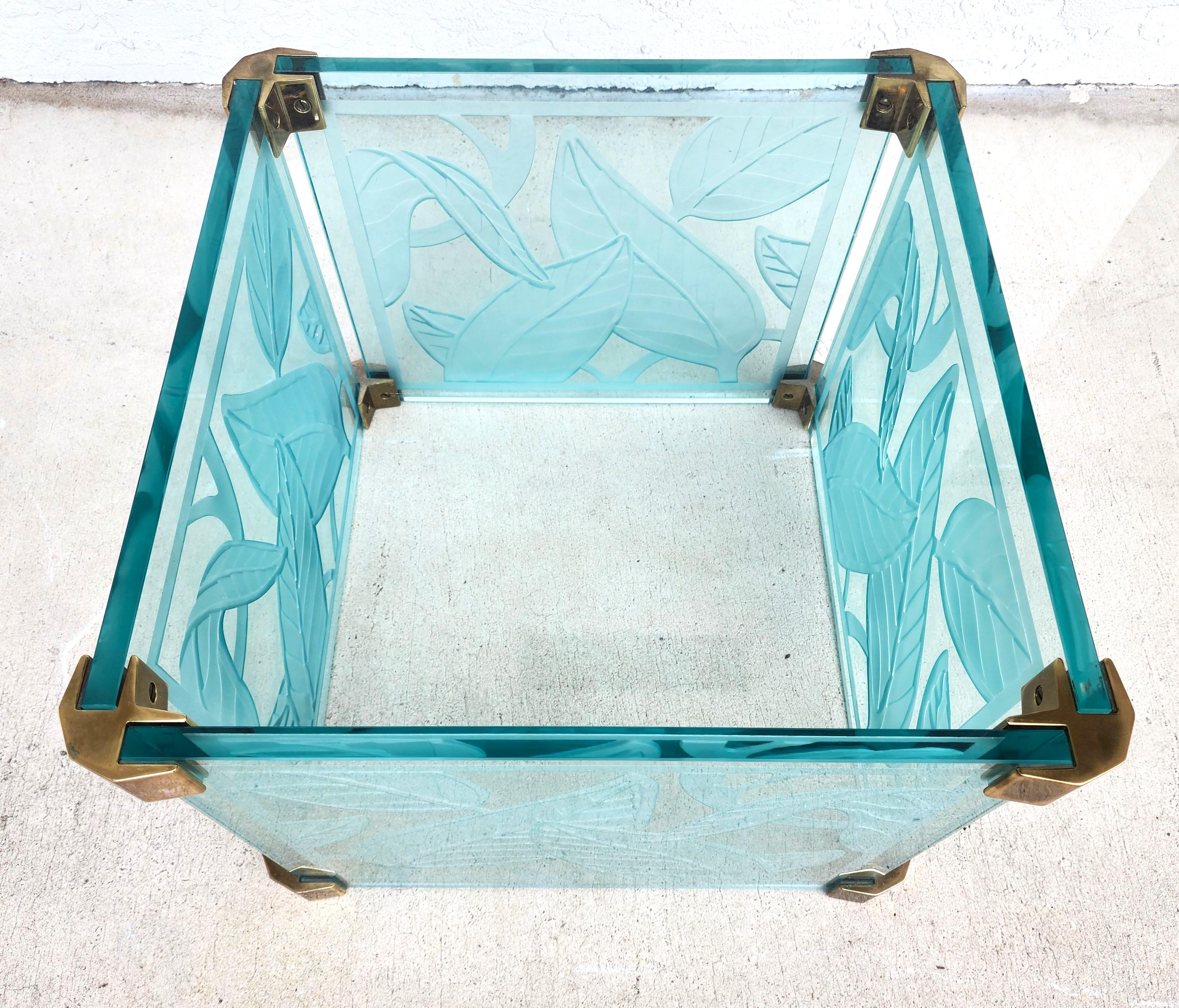 Coffee Cocktail Table Etched Glass Dennis Abbe Coastal Palm Beach In Good Condition For Sale In Lake Worth, FL