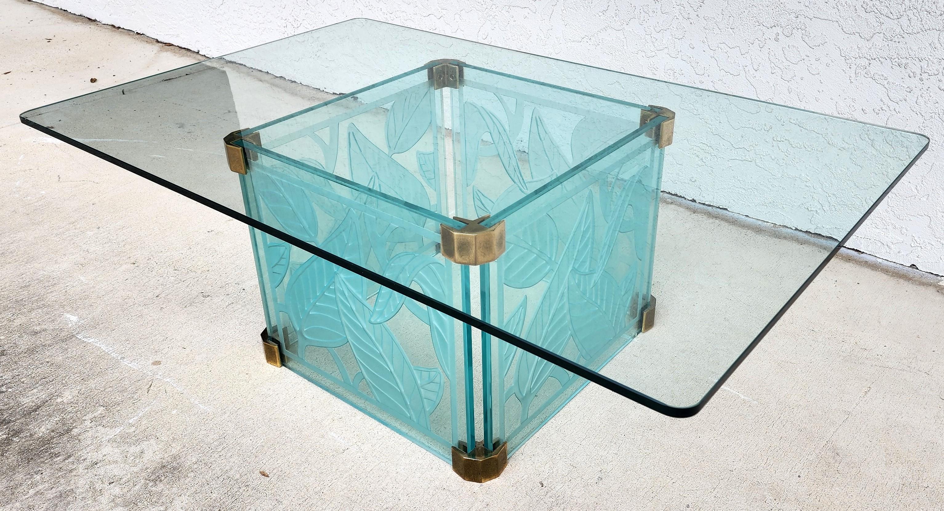 Late 20th Century Coffee Cocktail Table Etched Glass Dennis Abbe Coastal Palm Beach For Sale