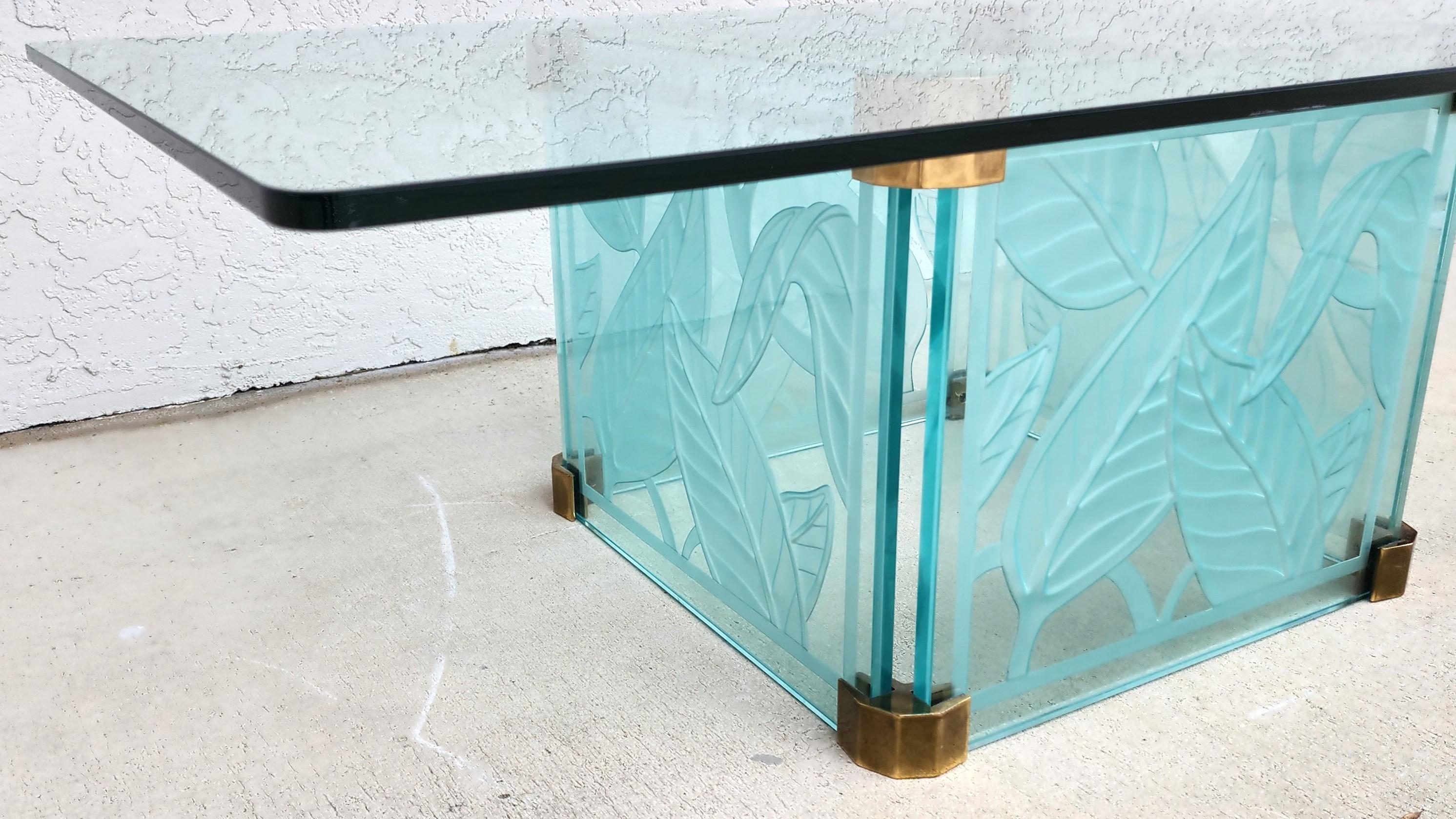 Coffee Cocktail Table Etched Glass Dennis Abbe Coastal Palm Beach For Sale 2