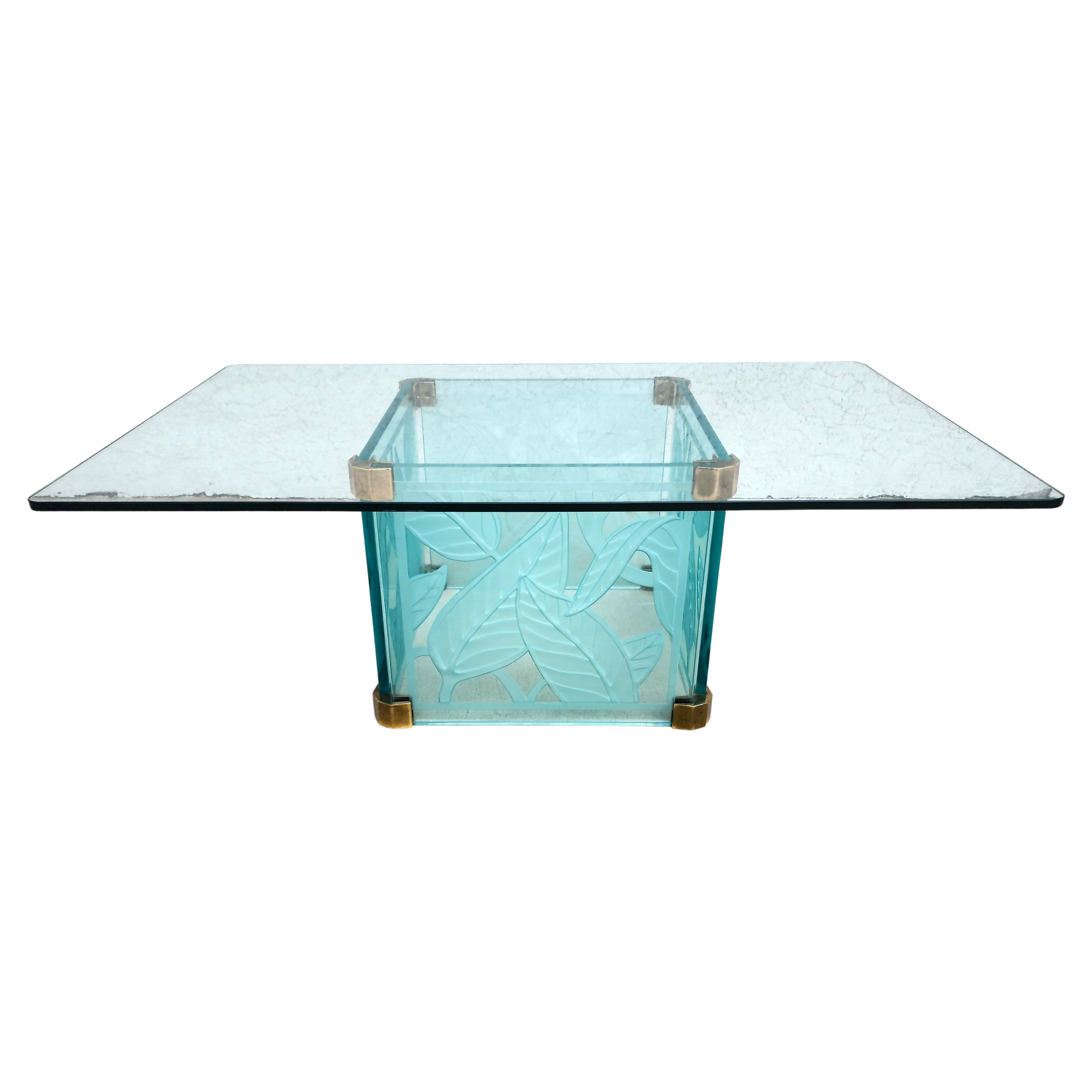 Coffee Cocktail Table Etched Glass Dennis Abbe Coastal Palm Beach For Sale
