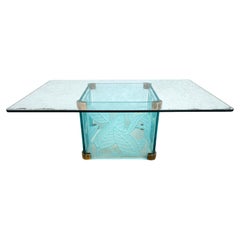 Retro Coffee Cocktail Table Etched Glass Dennis Abbe Coastal Palm Beach