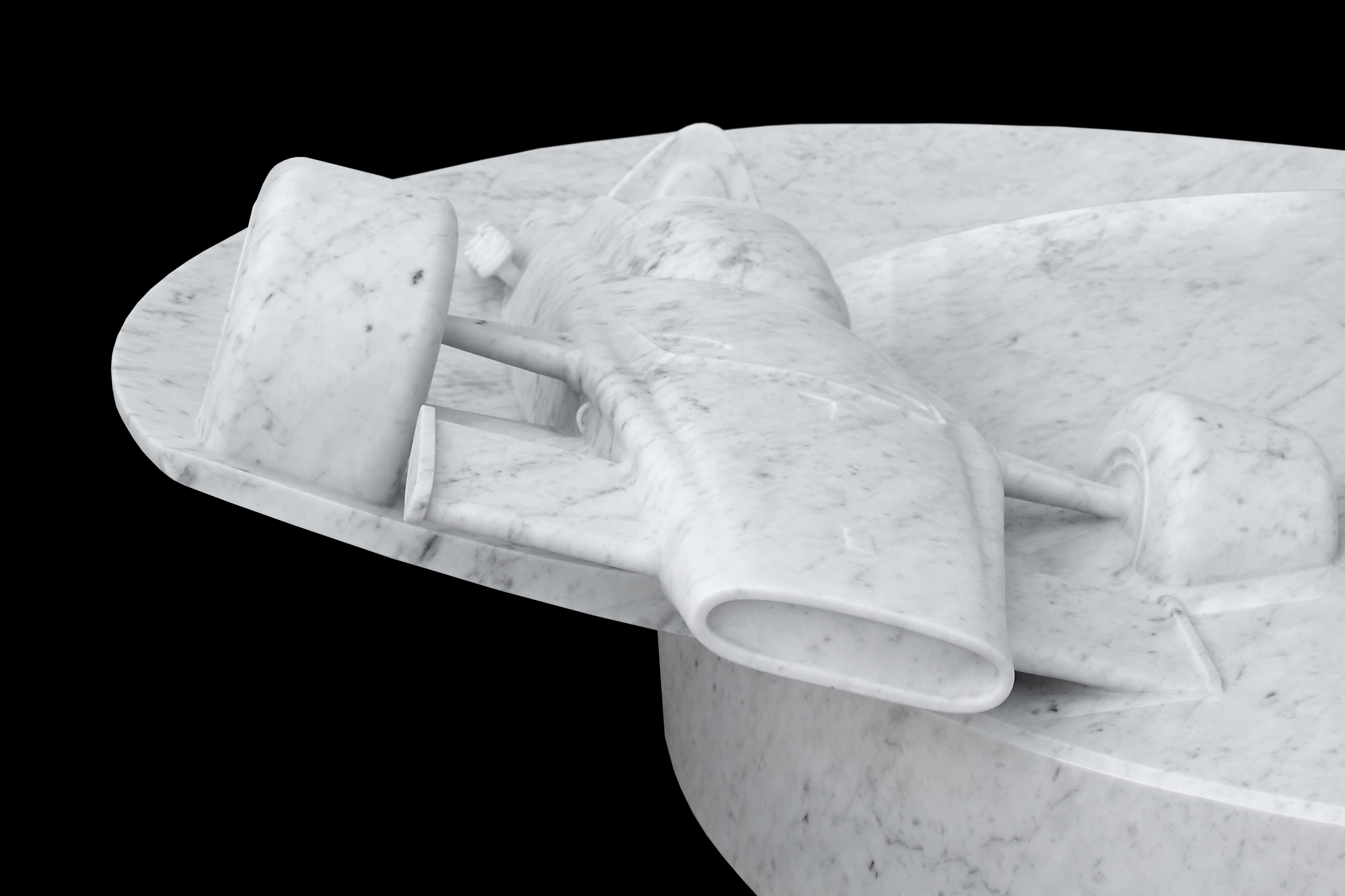 Couchtisch Ferrari Carrara-Marmor drehbare Skulptur Design Italien im Angebot 7