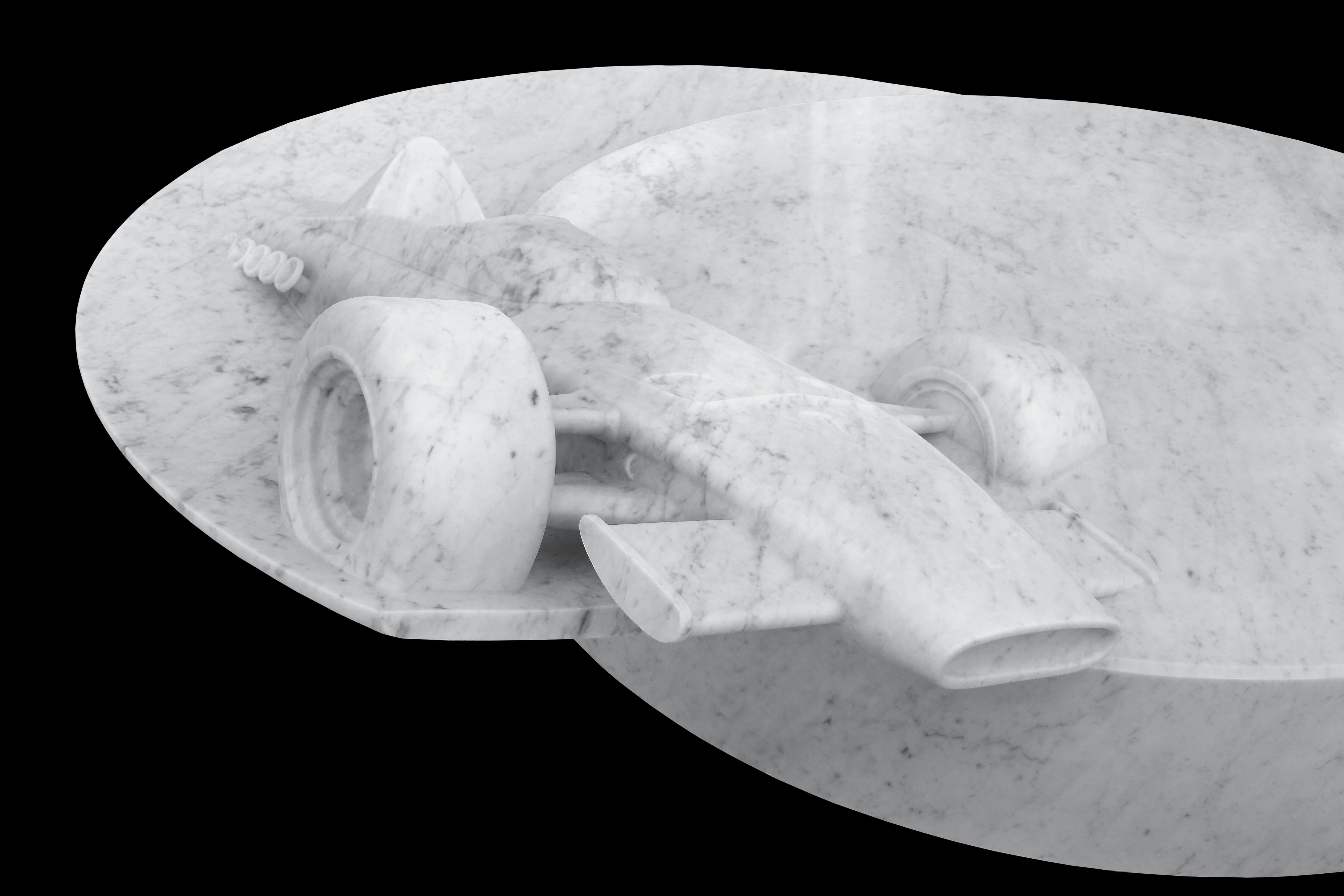 Couchtisch Ferrari Carrara-Marmor drehbare Skulptur Design Italien im Angebot 10