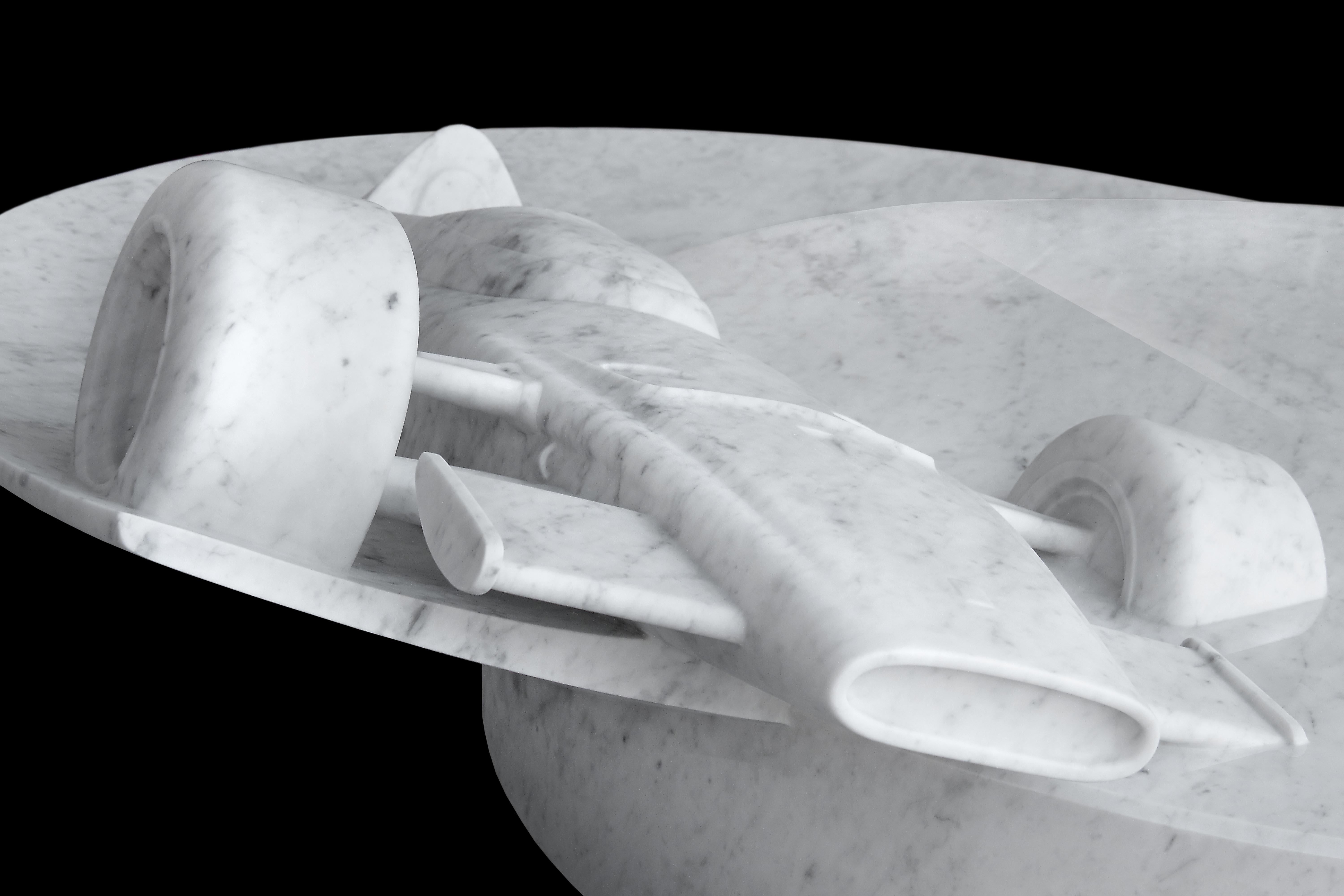 Couchtisch Ferrari Carrara-Marmor drehbare Skulptur Design Italien im Angebot 11