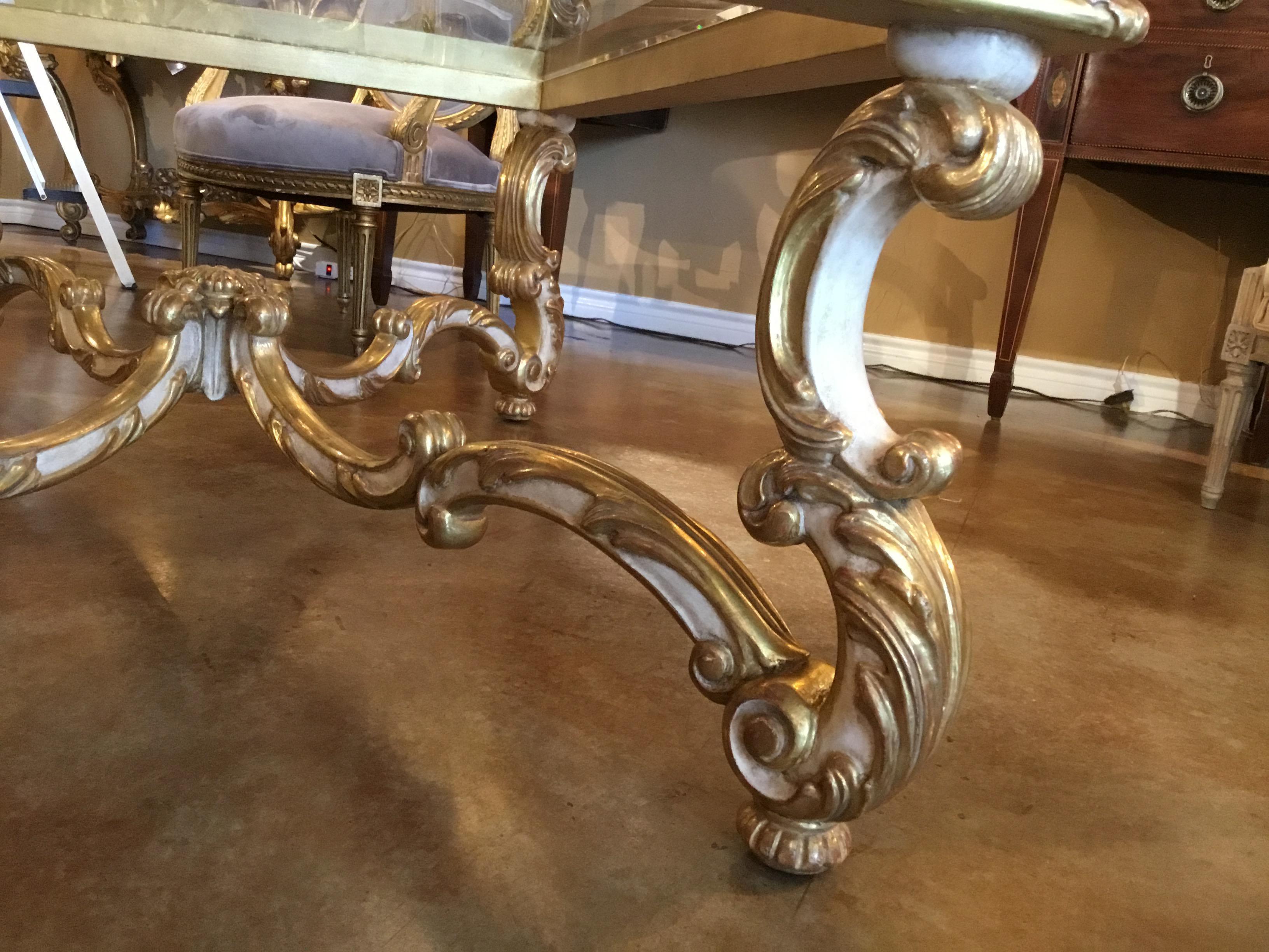 Coffee/Cocktail Table French Style with Giltwood and Cream Paint, Beveld Glass In Good Condition In Houston, TX