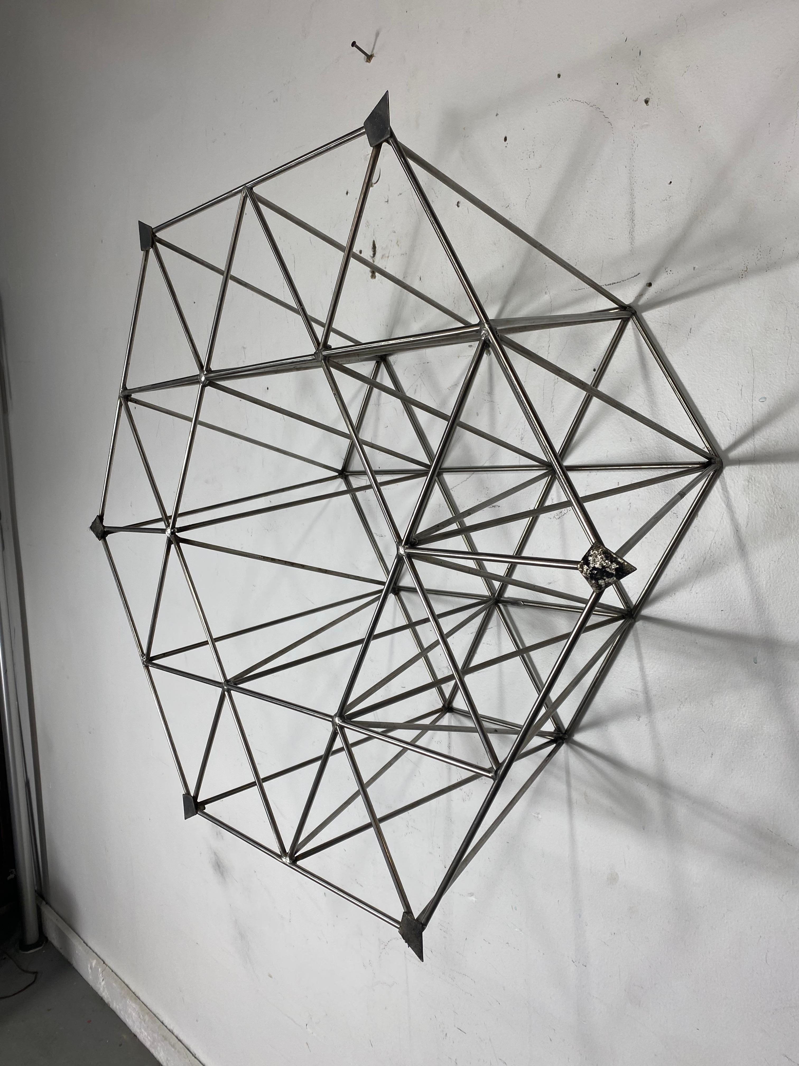 Hand-Crafted Coffee / Cocktail Table, Geometric Welded Steel & Glass Sculpture by Tresfort For Sale