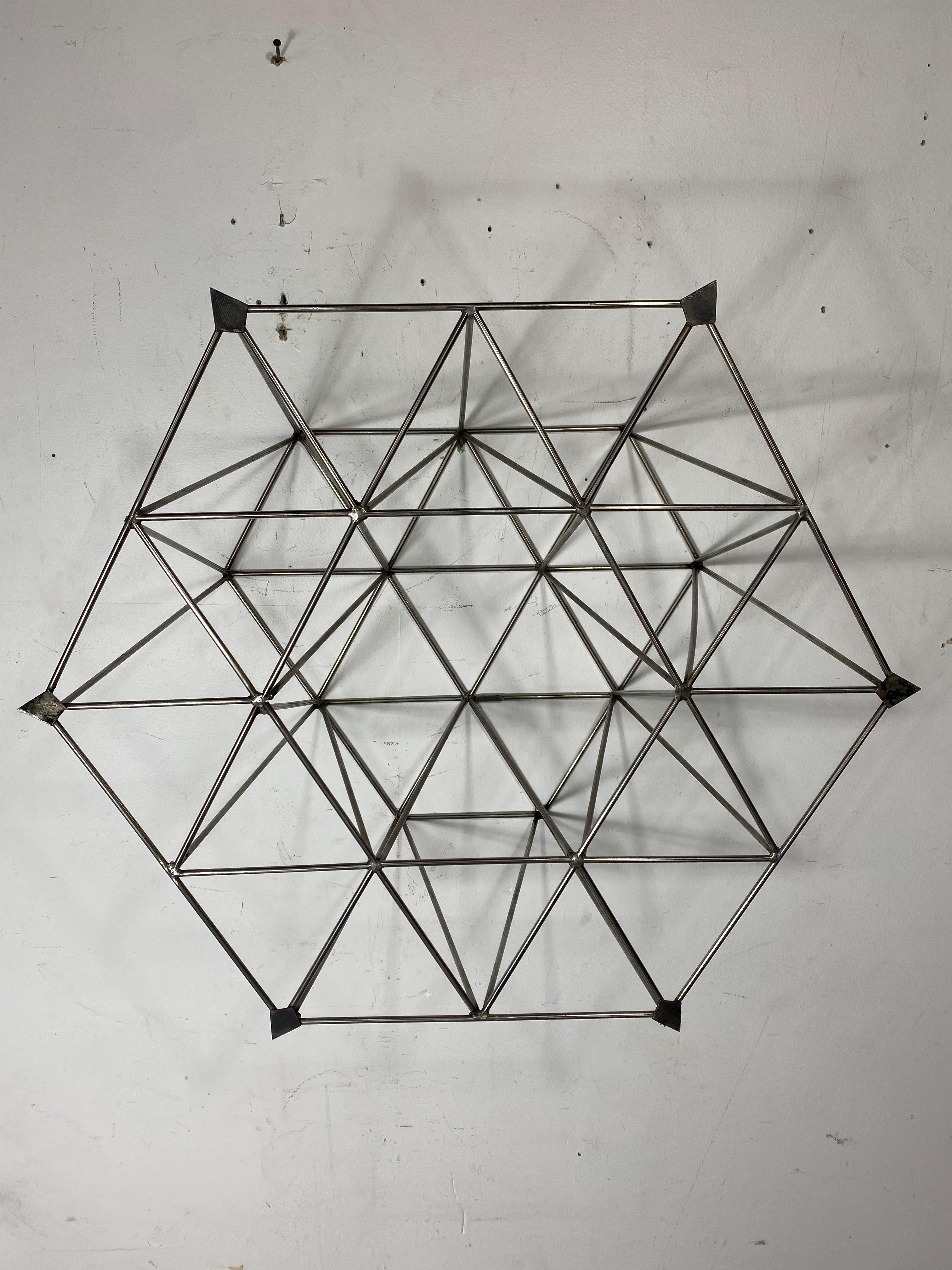 Coffee / Cocktail Table, Geometric Welded Steel & Glass Sculpture by Tresfort In Good Condition For Sale In Buffalo, NY