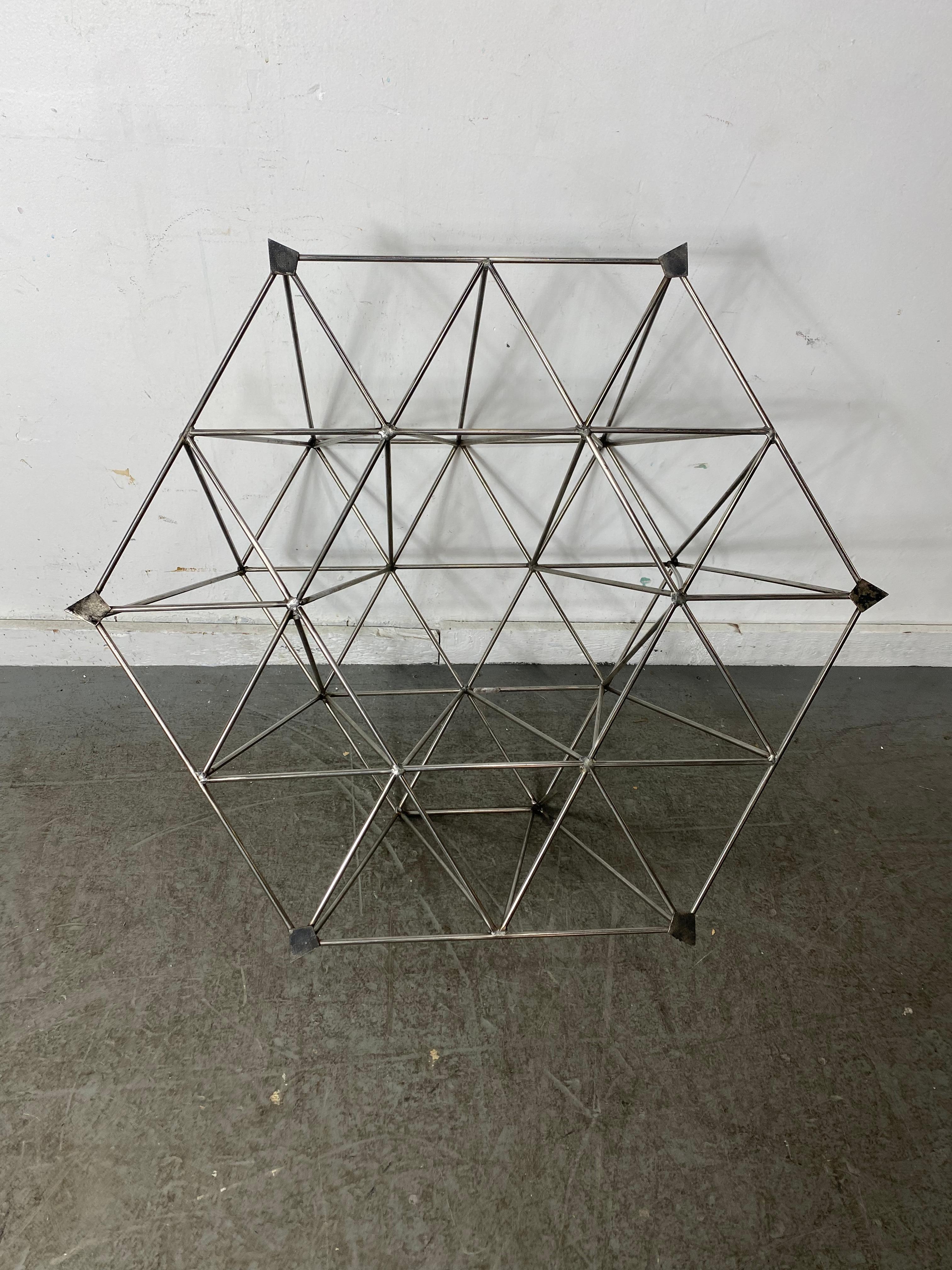Mid-20th Century Coffee / Cocktail Table, Geometric Welded Steel & Glass Sculpture by Tresfort For Sale