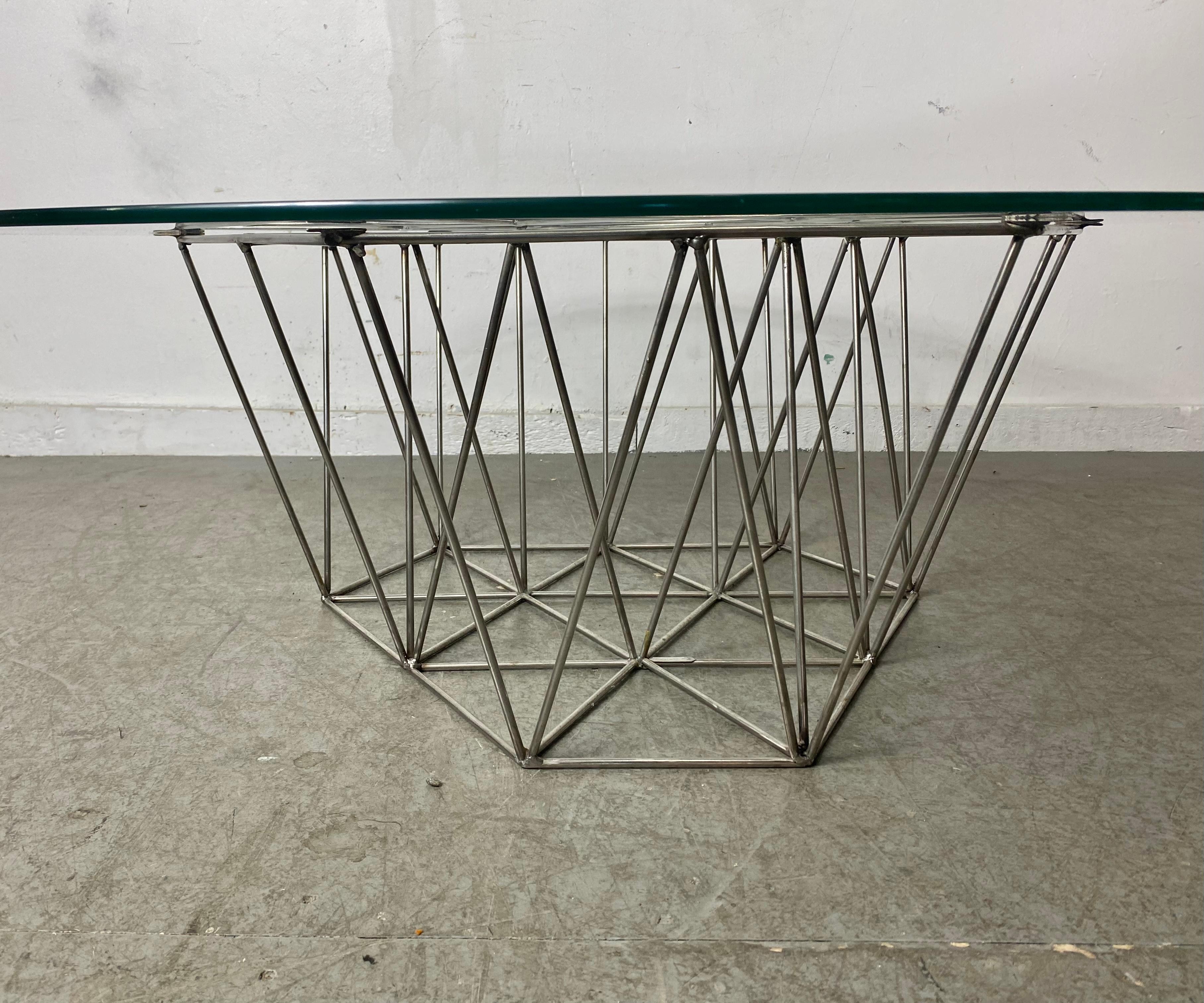 Coffee / Cocktail Table, Geometric Welded Steel & Glass Sculpture by Tresfort For Sale 1