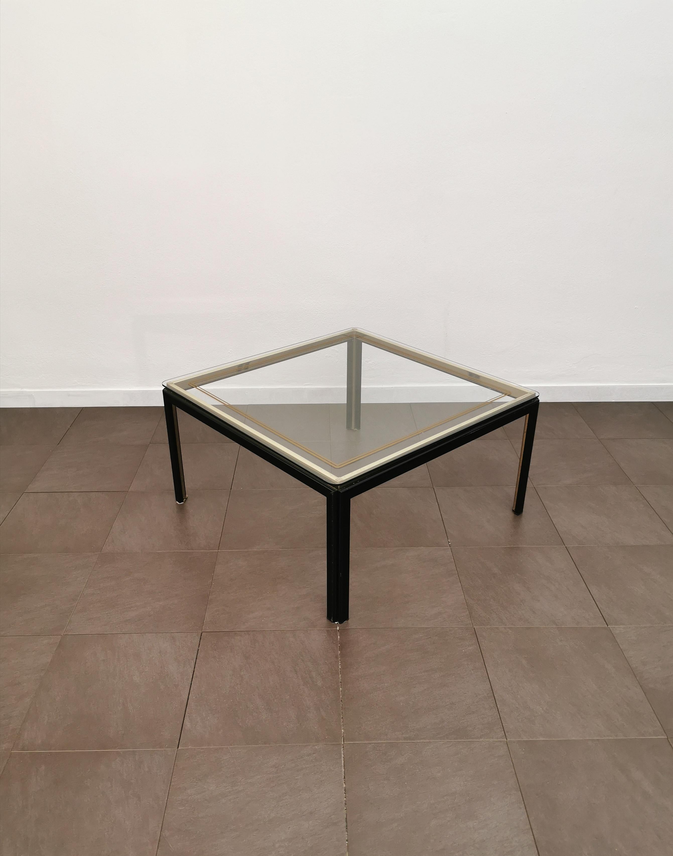 Coffee Cocktail Table Glass Metal Square Midcentury Modern Italian Design 1980s 1