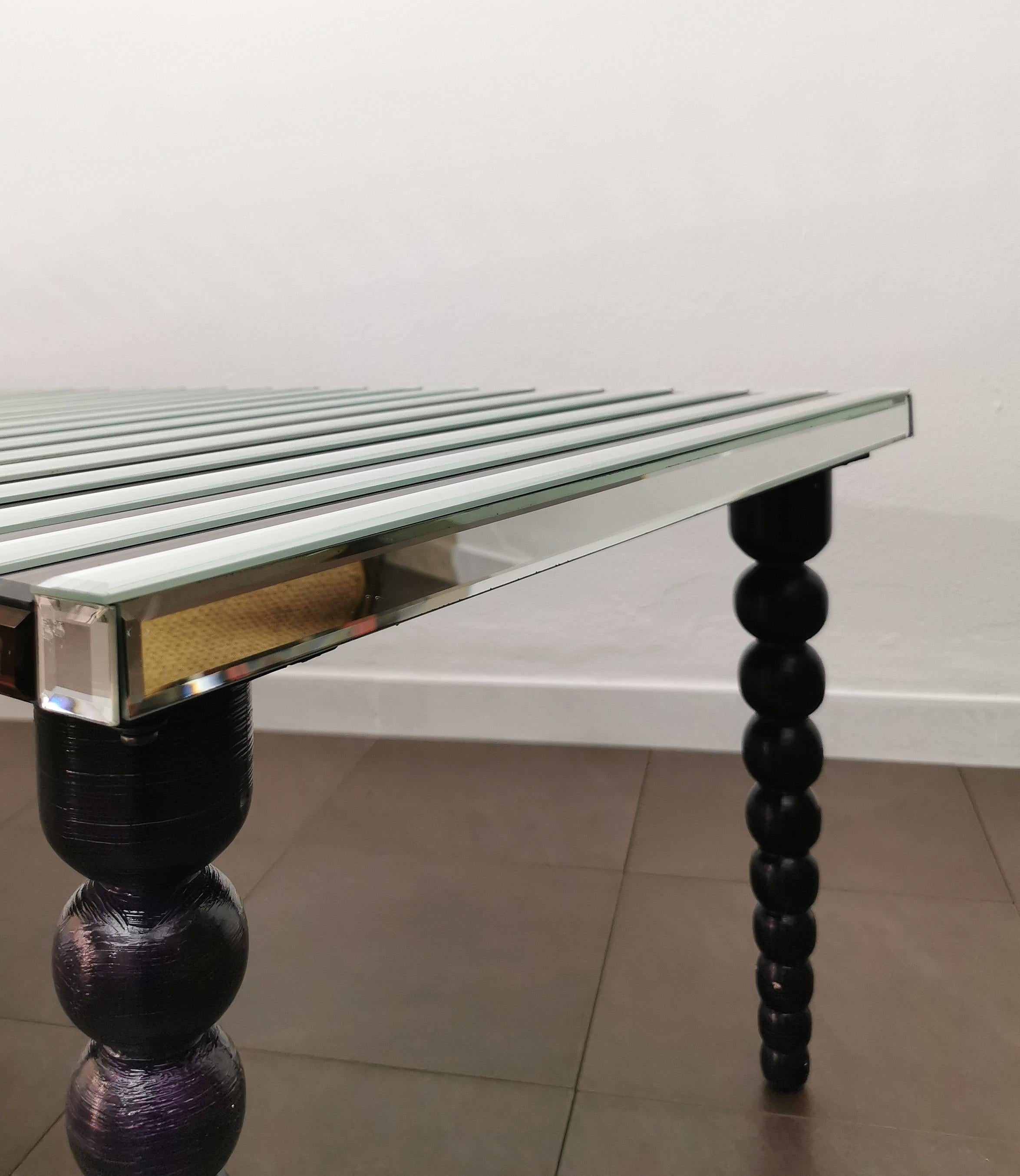 Coffee Cocktail Table Mirrored Glass Wood Violet Midcentury Italian Design 1960s For Sale 7