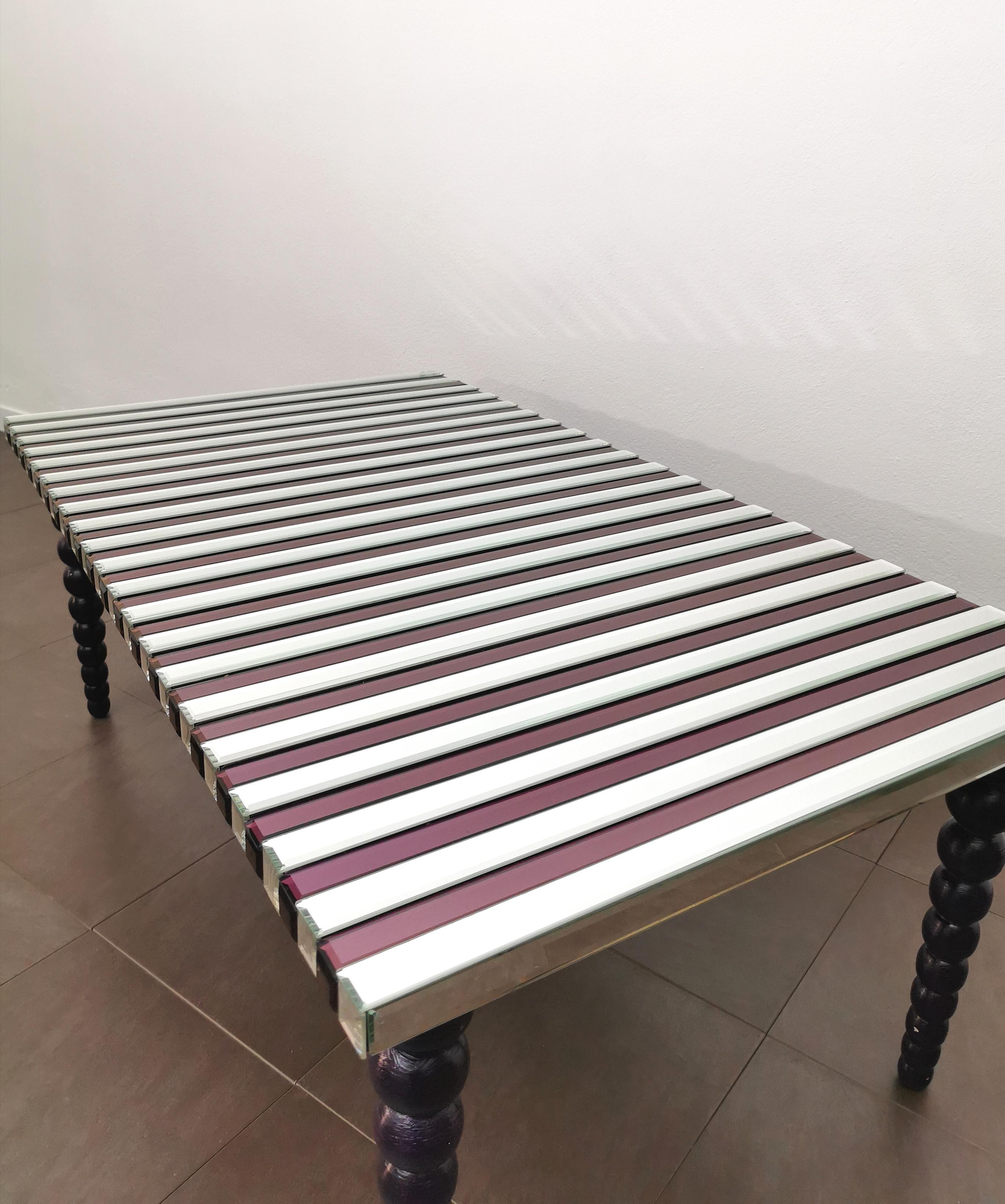 Coffee Cocktail Table Mirrored Glass Wood Violet Midcentury Italian Design 1960s For Sale 3