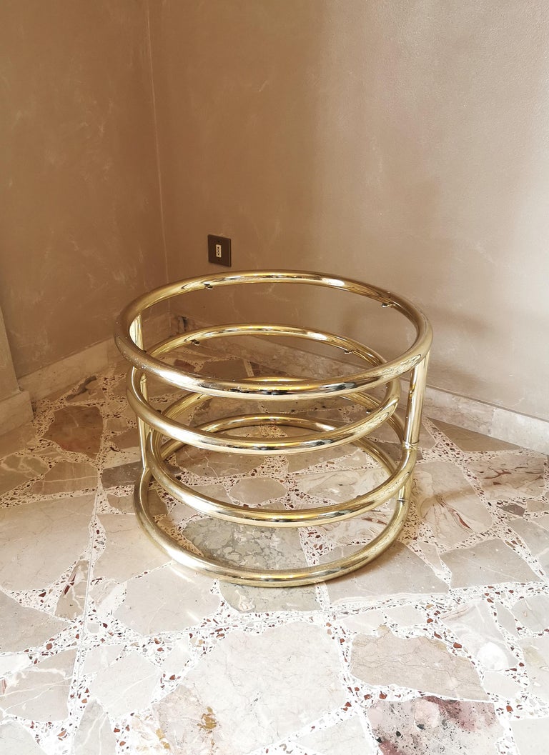 Coffee Cocktail Table Smoked Glass Golden Metal Round MidCentury