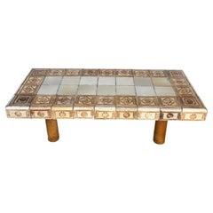 Coffee/cocktail table, stoneware tiles tabletop, Roger Capron, Vallauris 1970.