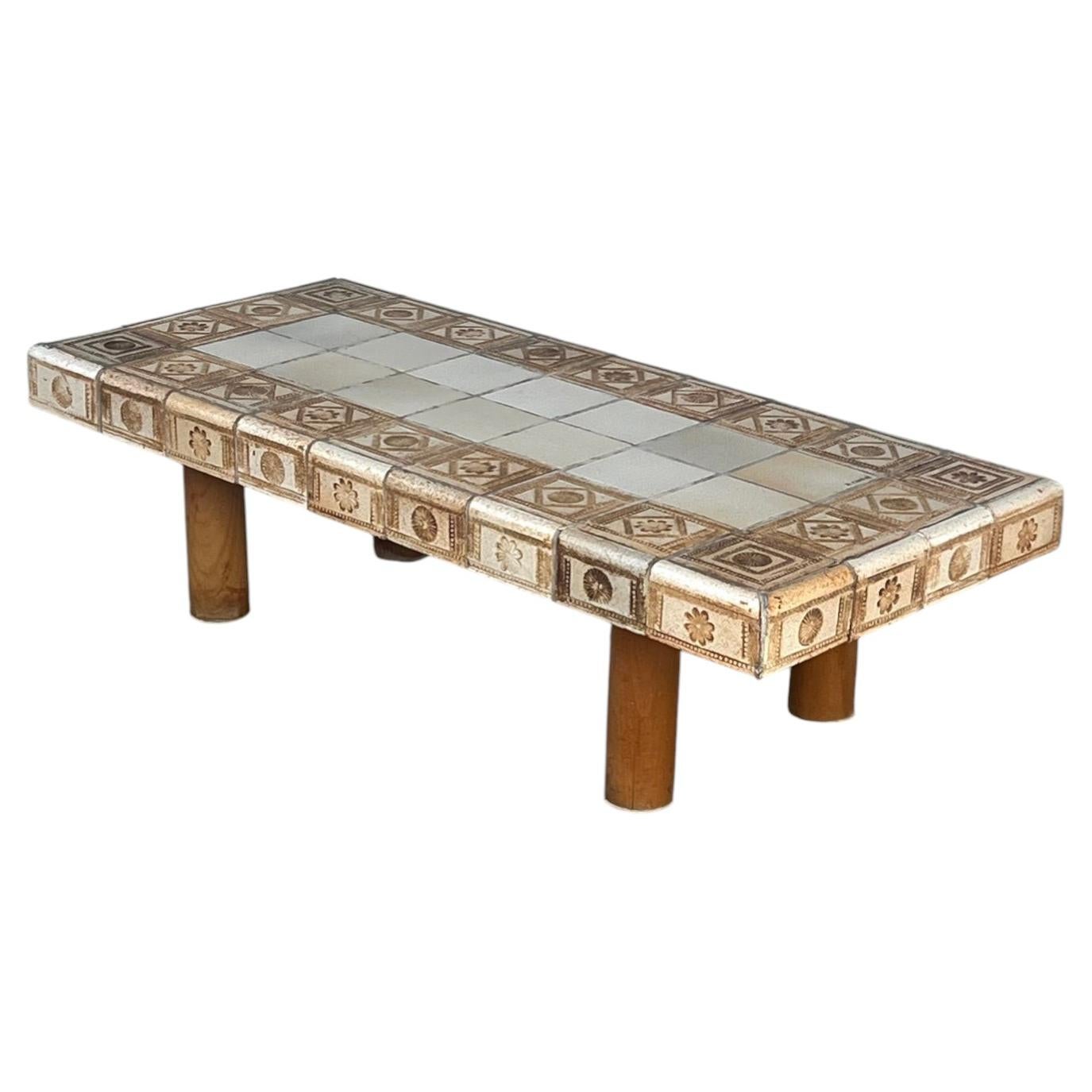 Coffee/cocktail table, stoneware tiles tabletop, Roger Capron, Vallauris 1970.