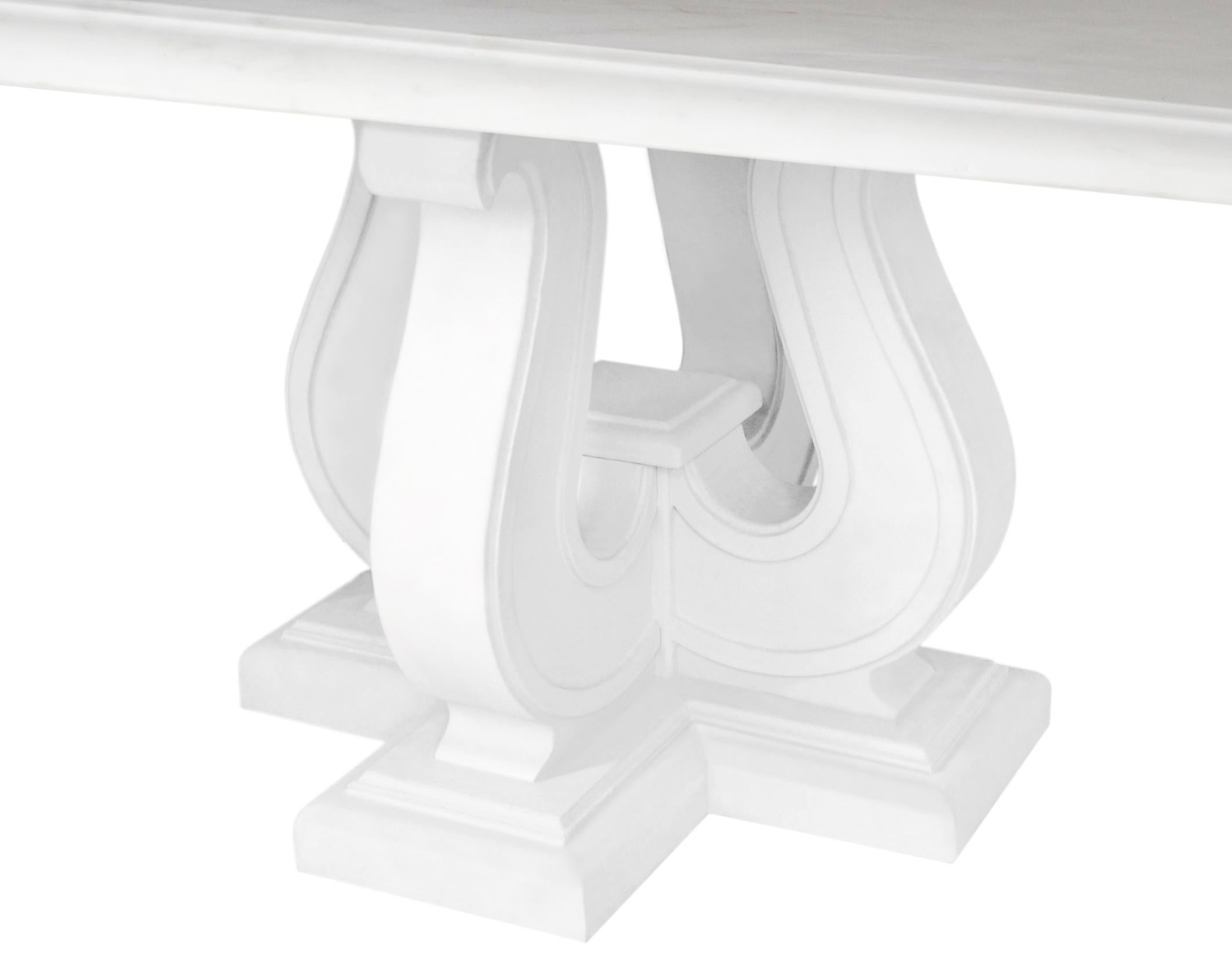 Arts and Crafts Total White coffee table Marble Top and  Wood Base handmade in Italy by Cupioli For Sale