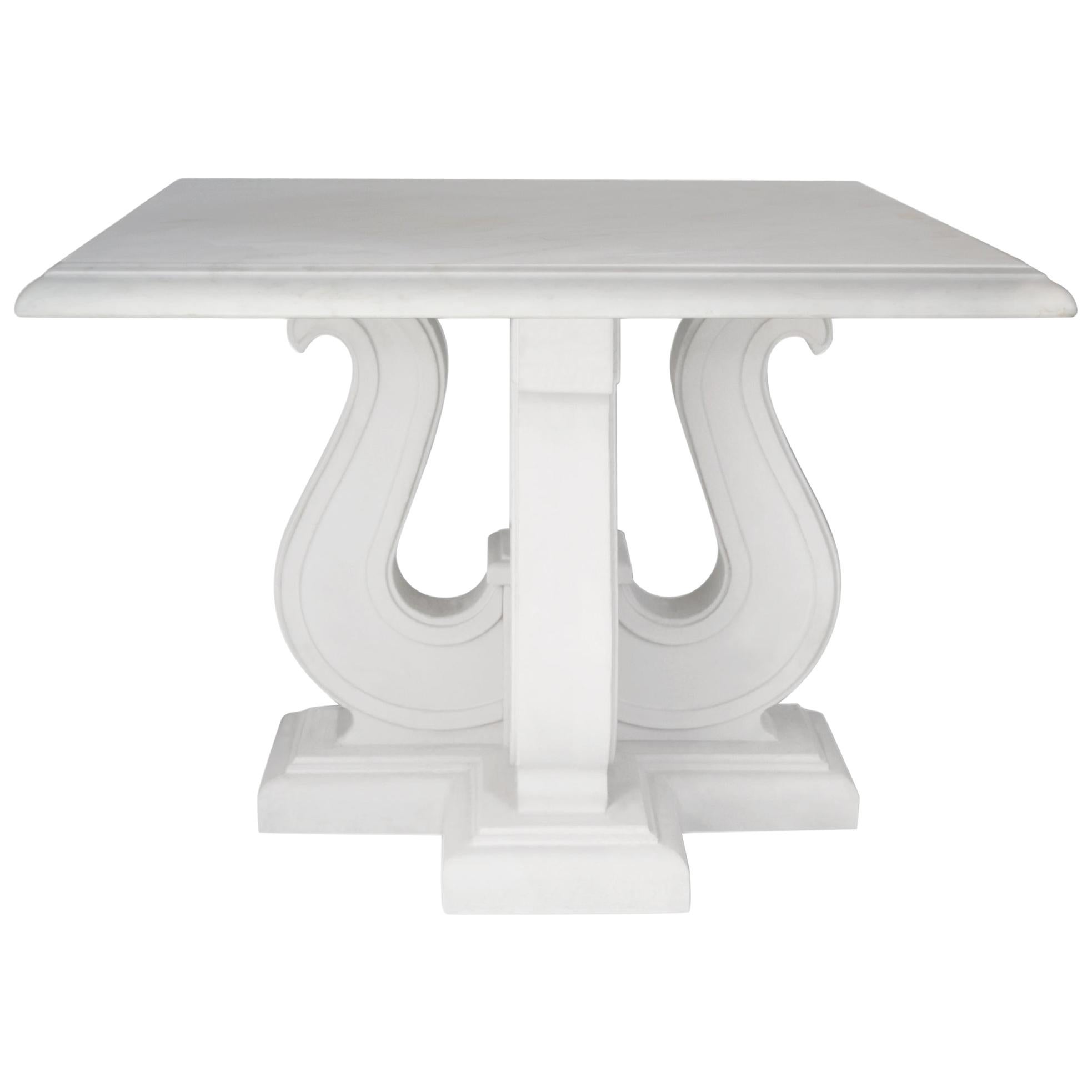 Total White coffee table Marble Top and  Wood Base handmade in Italy by Cupioli