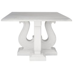 Square Coffee Table White Marble Top handmade  Lyre white Lacquered Wooden Base 