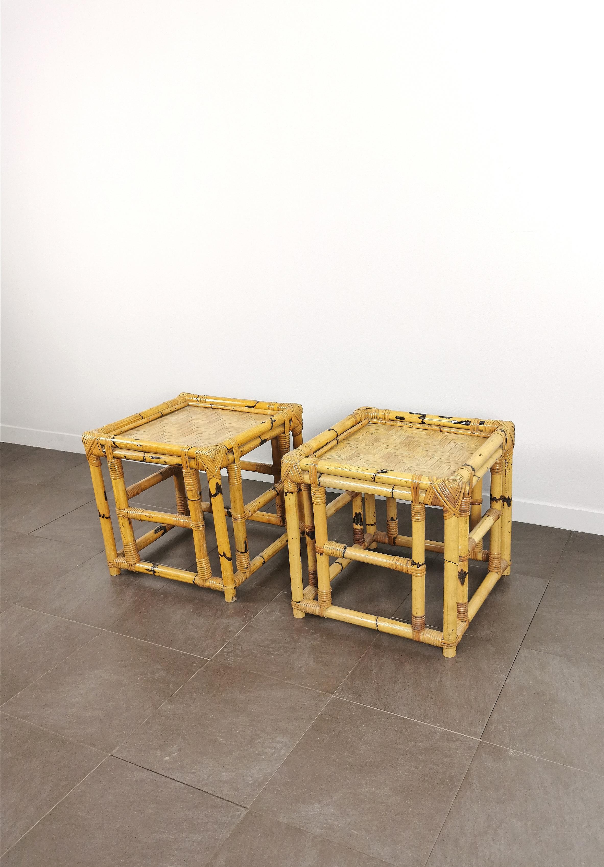 Pair of Coffee Tables Bamboo Cubic Vivai del Sud Midcentury Modern Italy 1970s  In Good Condition For Sale In Palermo, IT