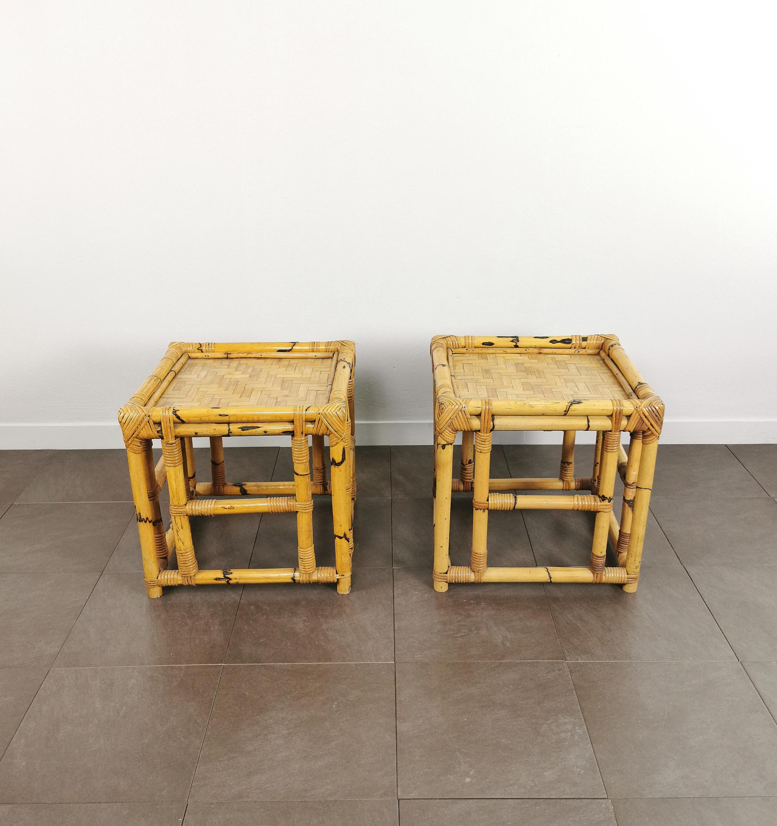 20th Century Pair of Coffee Tables Bamboo Cubic Vivai del Sud Midcentury Modern Italy 1970s  For Sale