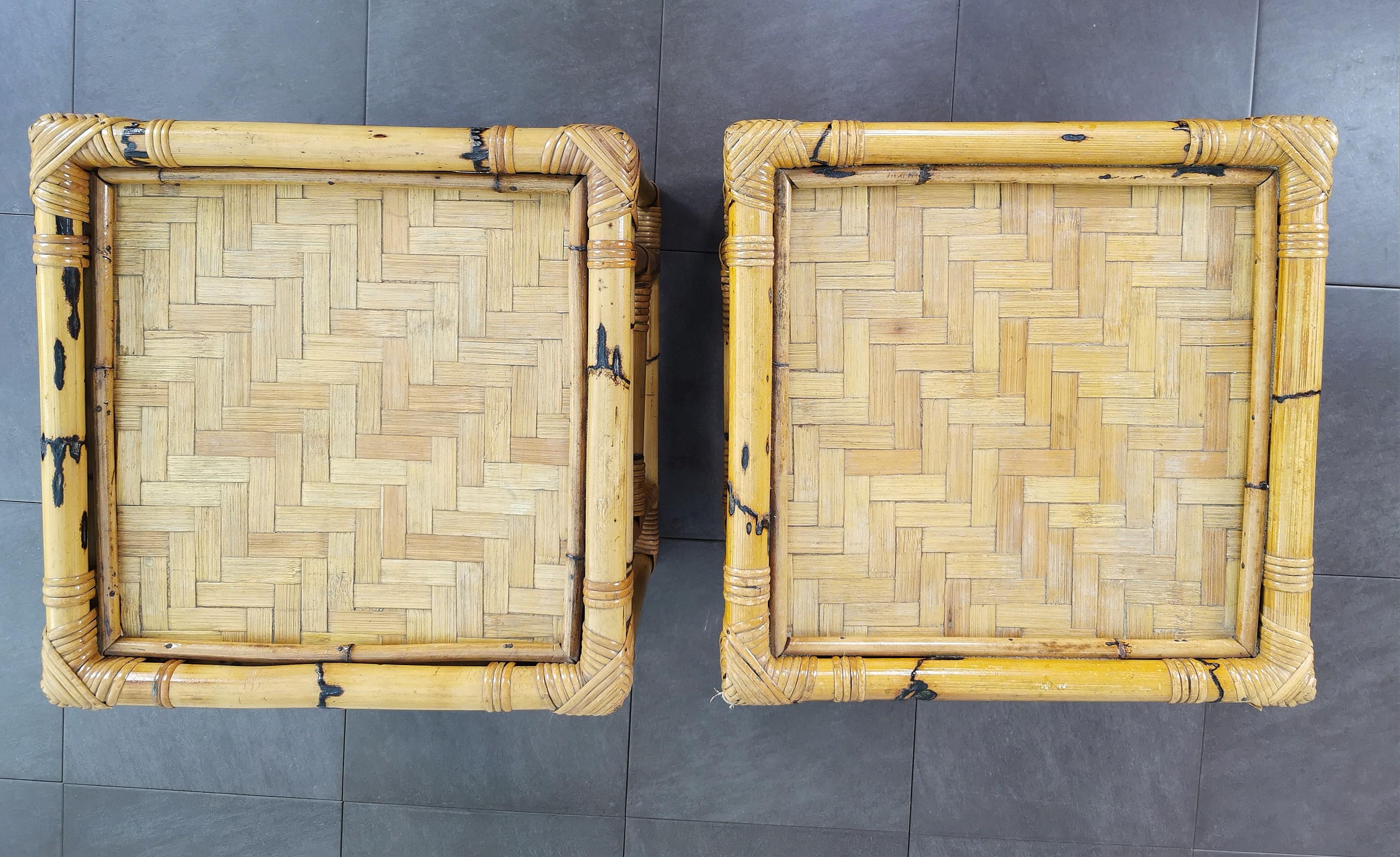 Pair of Coffee Tables Bamboo Cubic Vivai del Sud Midcentury Modern Italy 1970s  For Sale 2