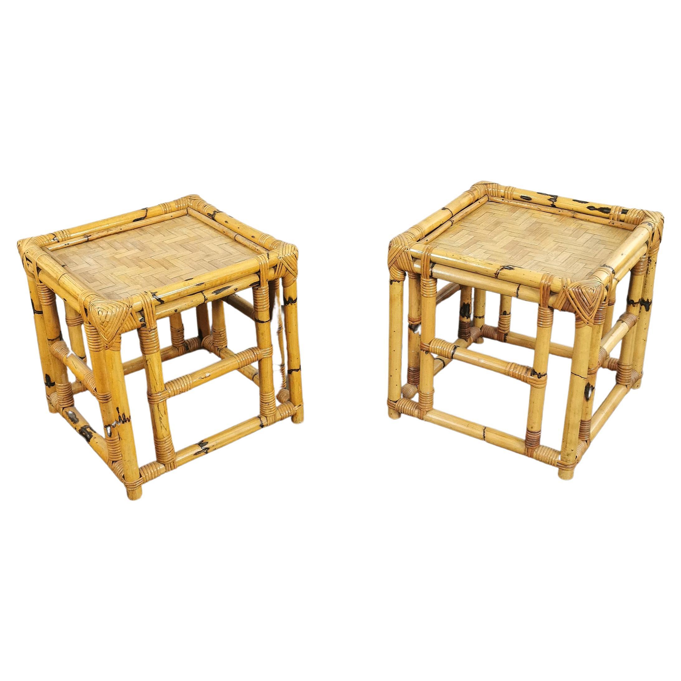 Pair of Coffee Tables Bamboo Cubic Vivai del Sud Midcentury Modern Italy 1970s  For Sale