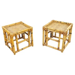 Vintage Coffee Cocktail Tables Bamboo Cubic Vivai del Sud Midcentury Italy 1970 Set of 2
