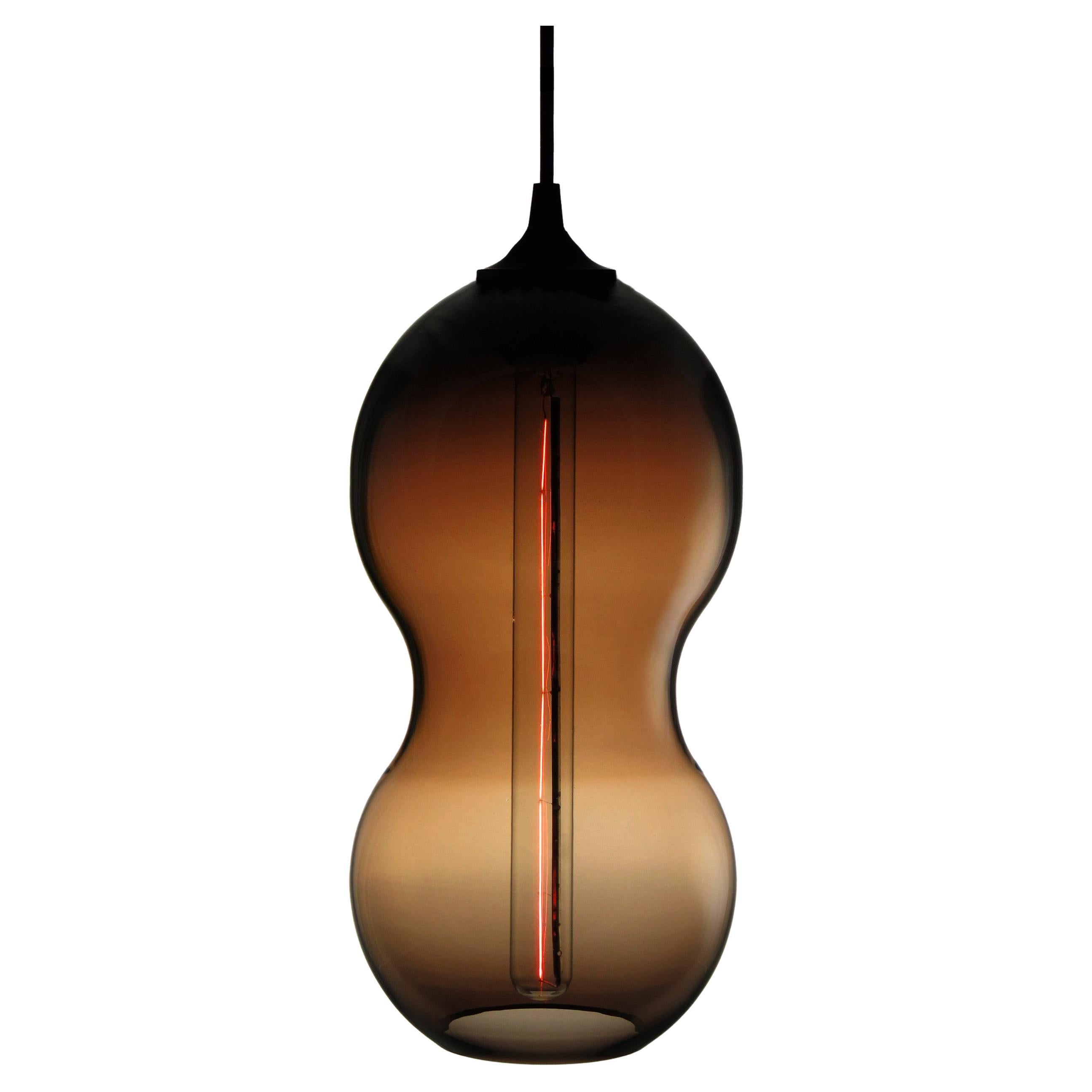 Coffee Colored Contemporary Organic Architectural Hand Blown Pendant Lamp For Sale