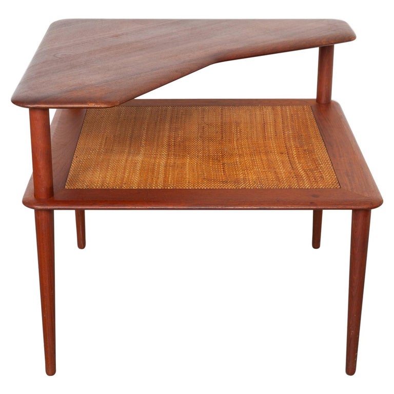 Coffee Corner Table in Teak and Cane by Peter Hvidt, Denmark, 1955 For Sale